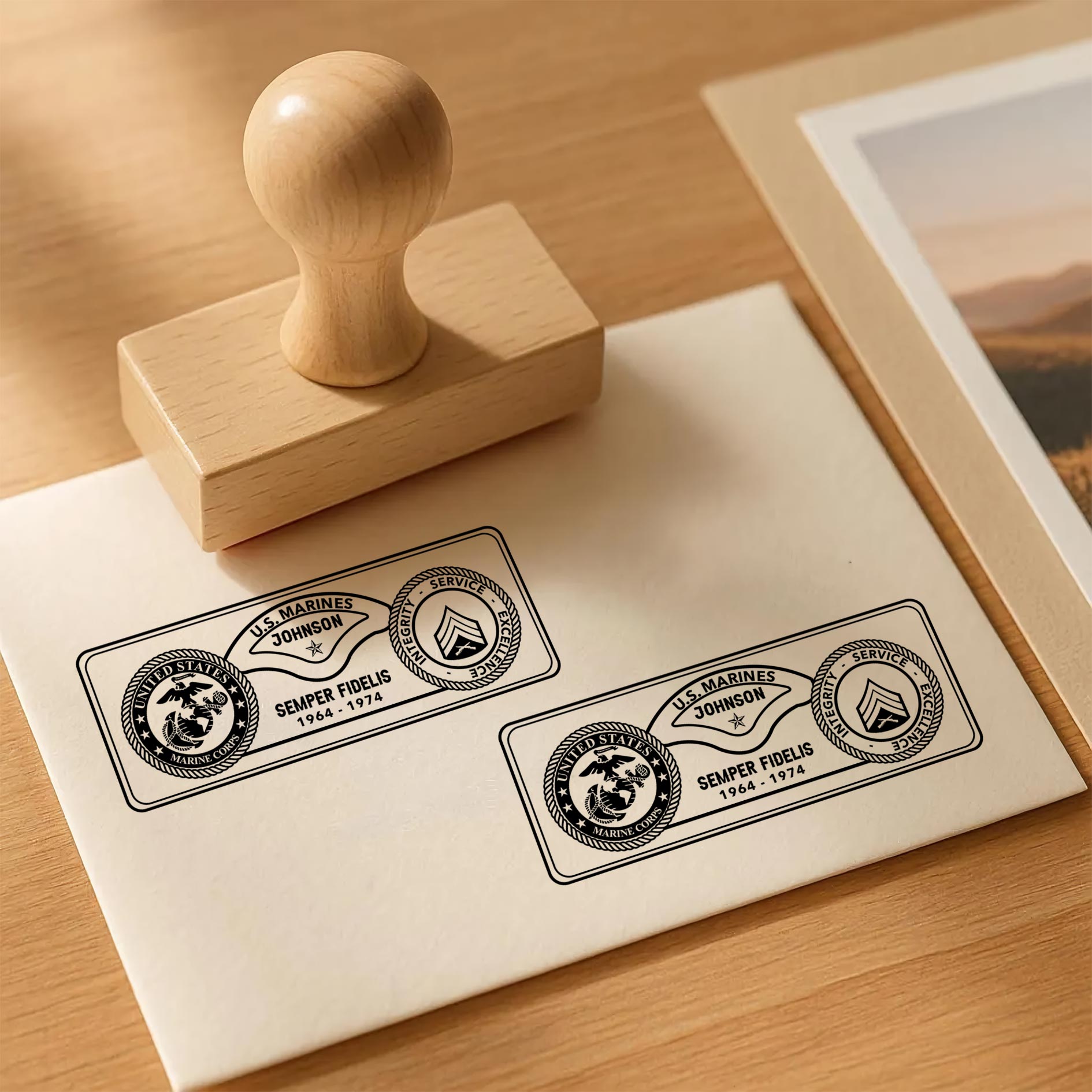US Marine Corps, E 6 Marines Staff Sergeant - Personalized Military Rectangular Wooden Stamp - Image 3