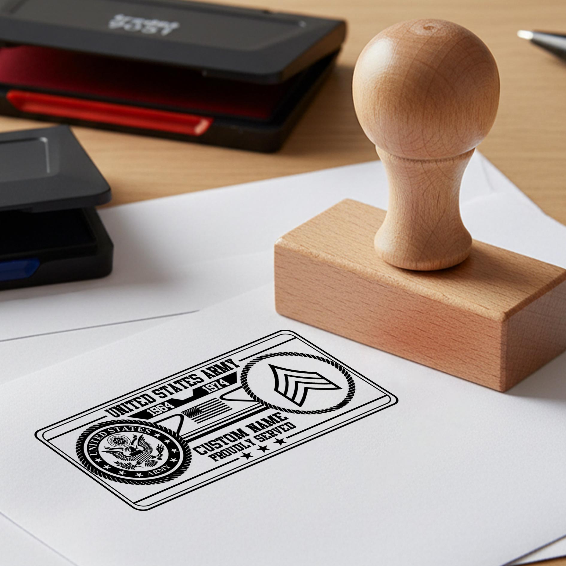 US Army, Life And Pride - Personalized Military Rectangular Wooden Stamp - Image 2