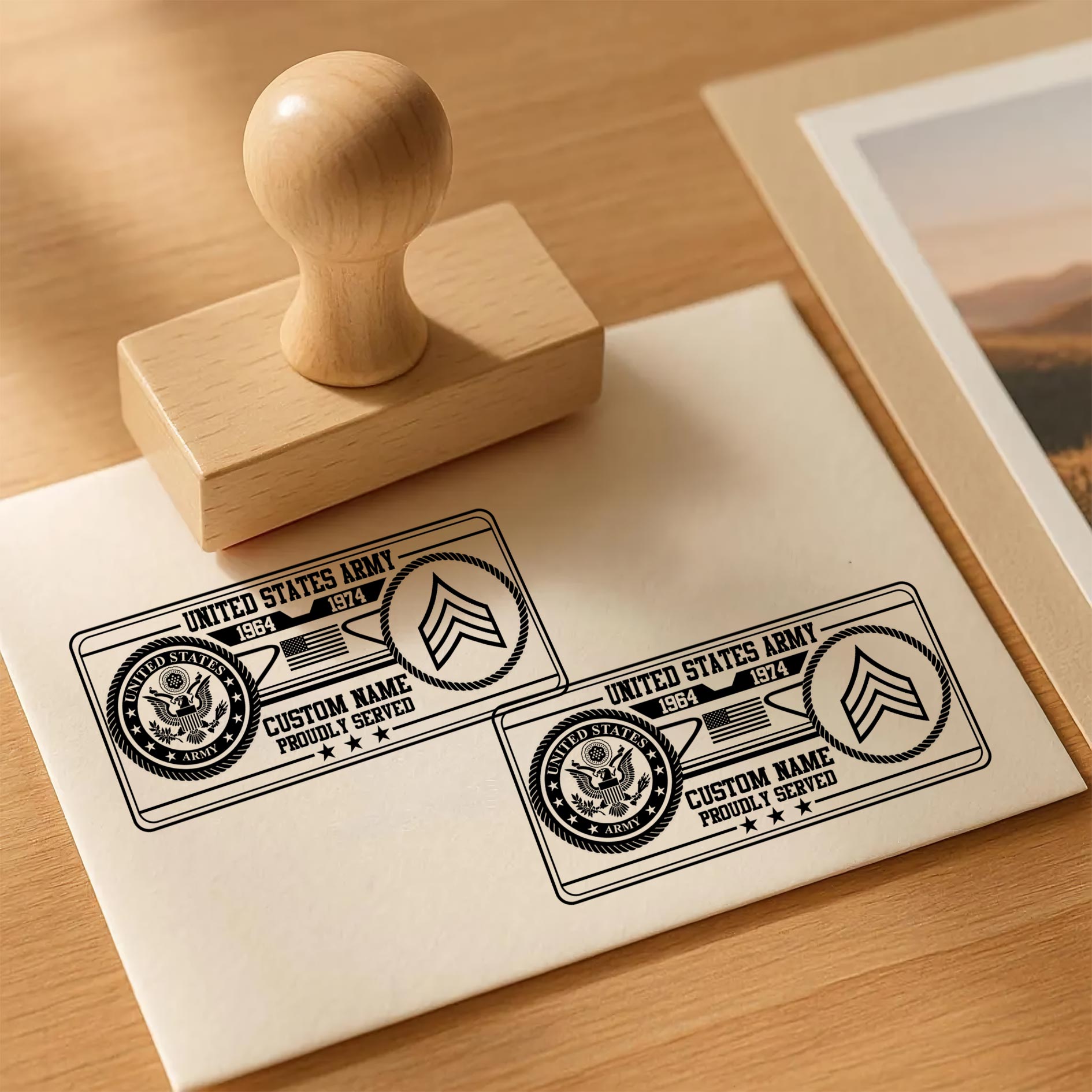 US Army, Life And Pride - Personalized Military Rectangular Wooden Stamp - Image 3