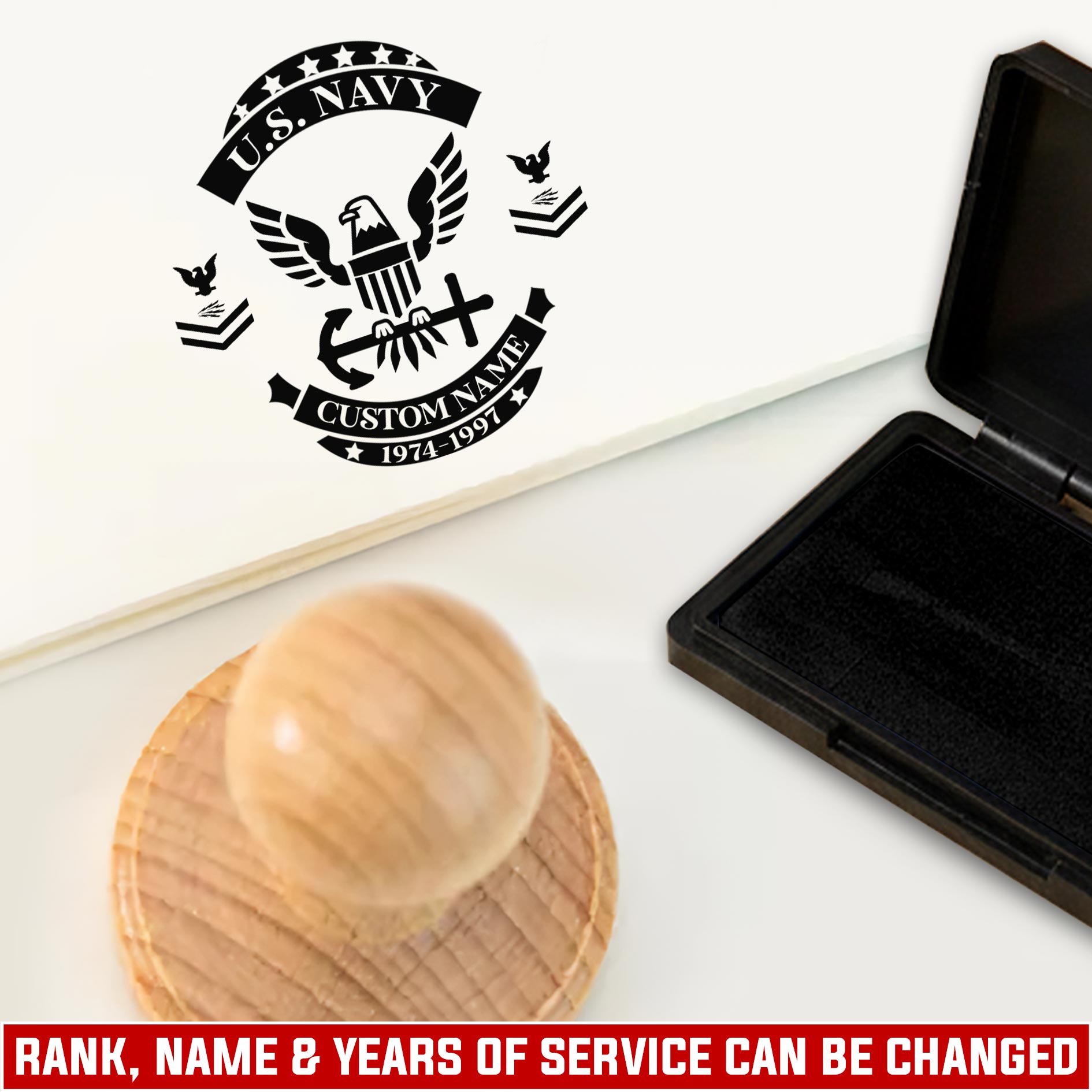 US Navy, Always Courageous - Personalized Military Round Wooden Stamp