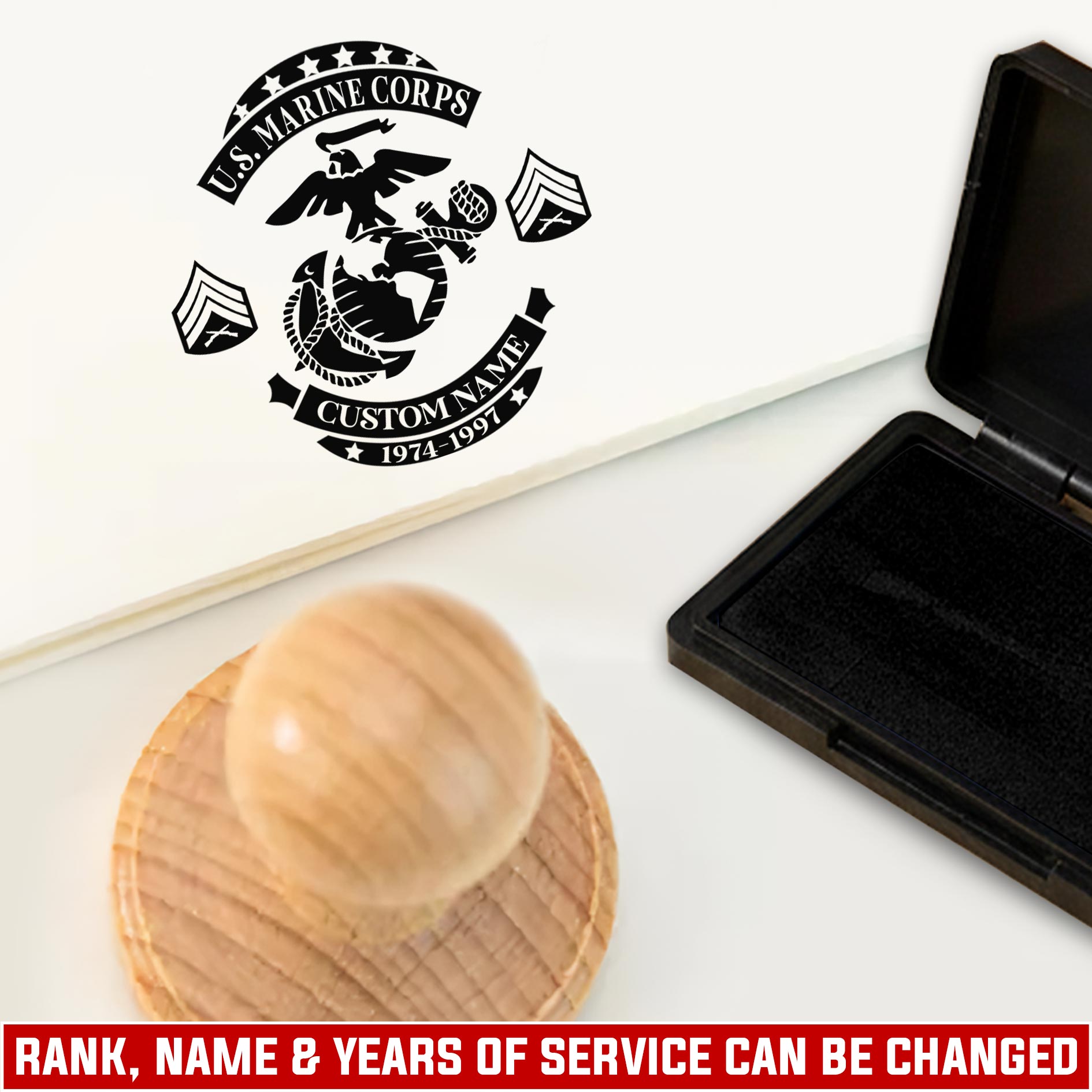 US Marine Corps, Land Of The Free, Because Of The Brave - Personalized Military Round Wooden Stamp