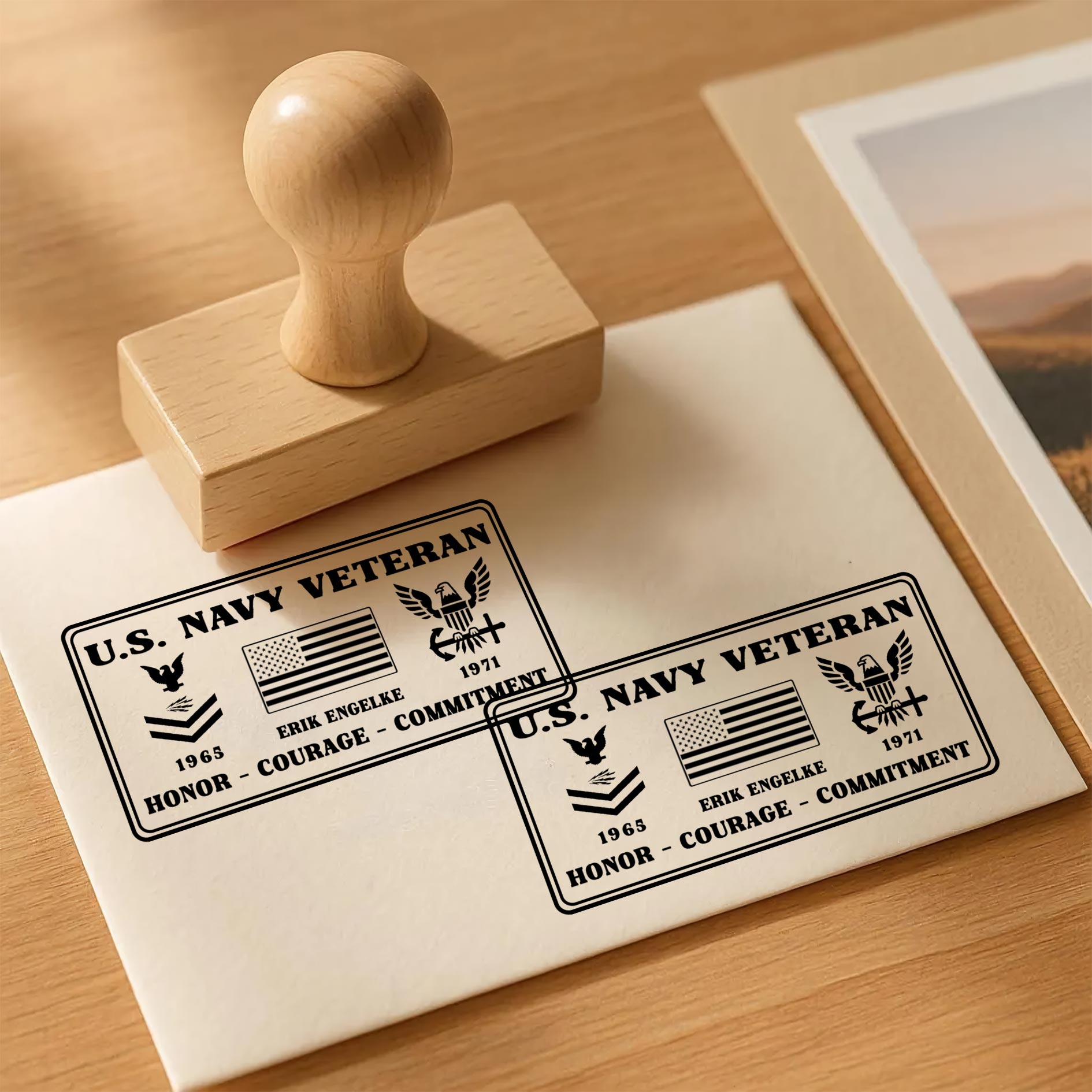 US Navy, All Gave Some, Some Gave All - Personalized Military Rectangular Wooden Stamp - Image 3