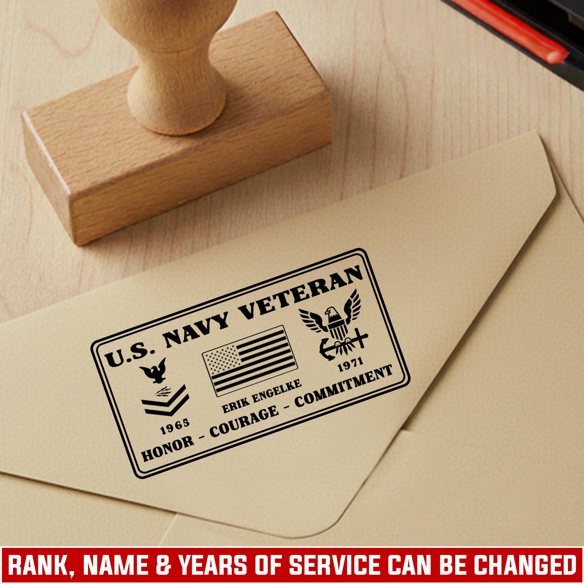 US Navy, All Gave Some, Some Gave All - Personalized Military Rectangular Wooden Stamp