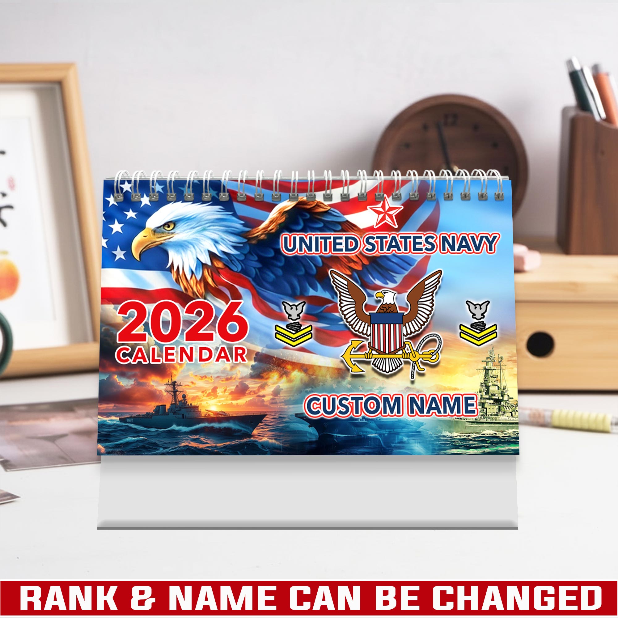 US Navy, Proud To Have Served - Personalized Military Desk Calendar