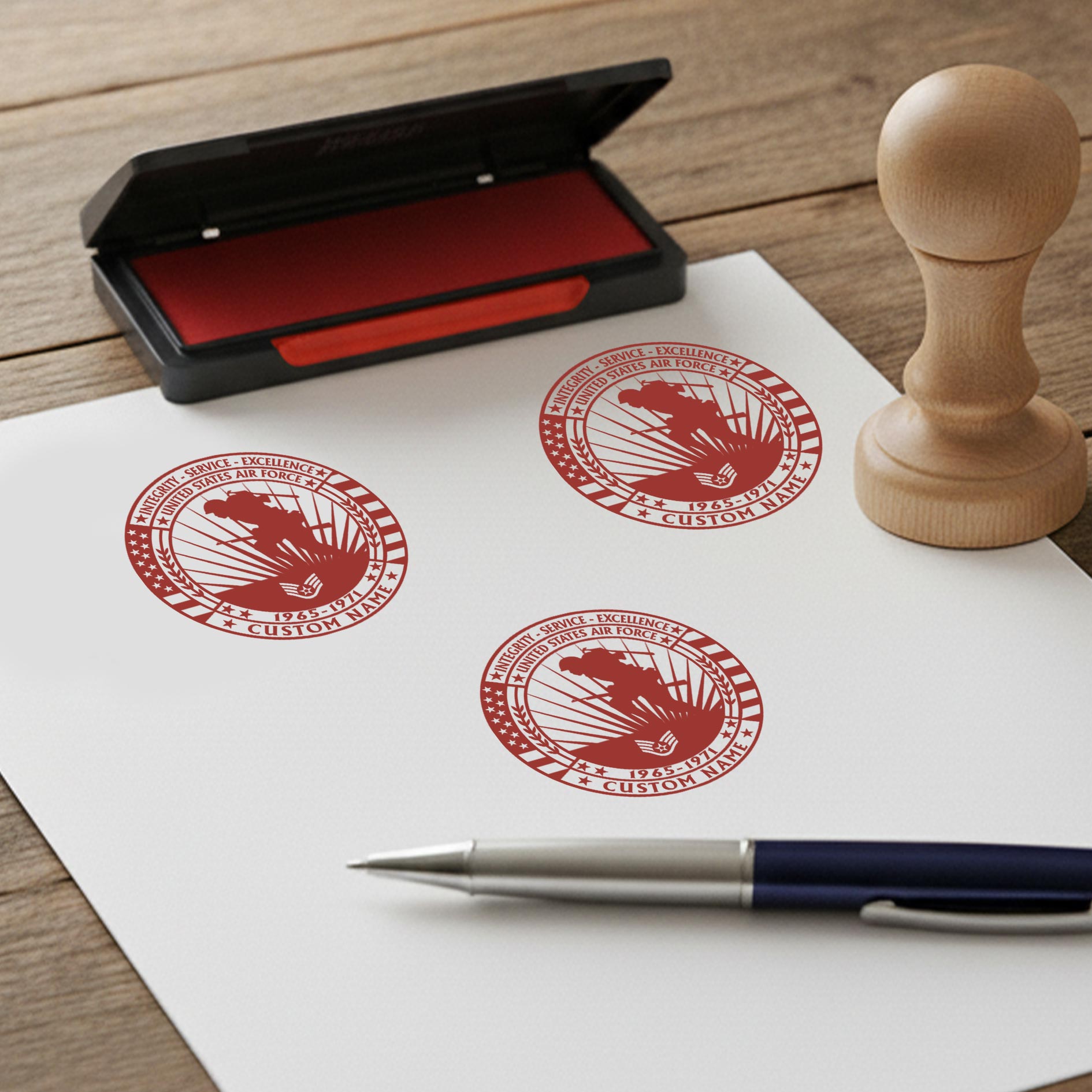 US Air Force, Duty, Honor, Country - Personalized Military Wooden Stamp - Image 3