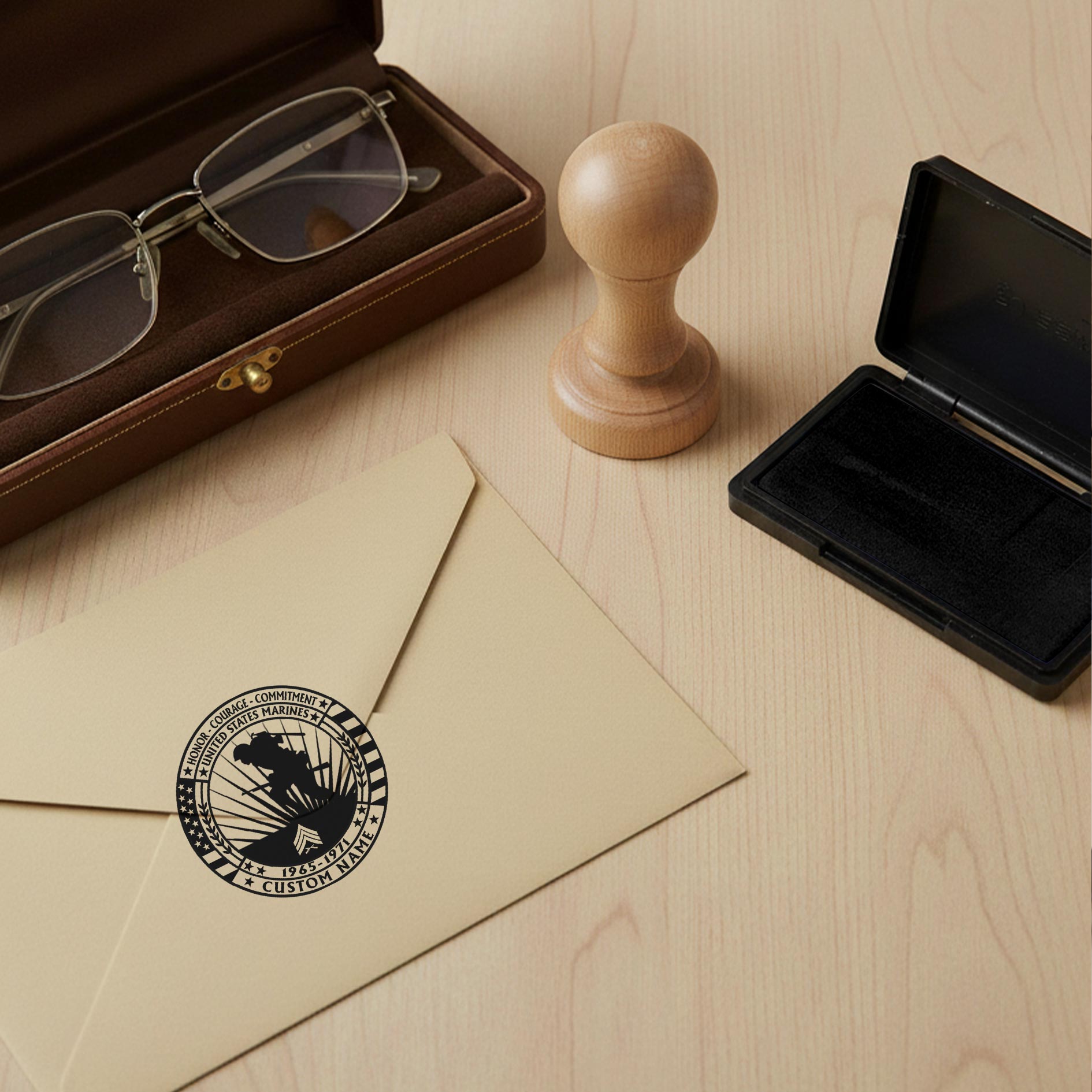 US Marine Corps, Life And Pride - Personalized Military Wooden Stamp - Image 2