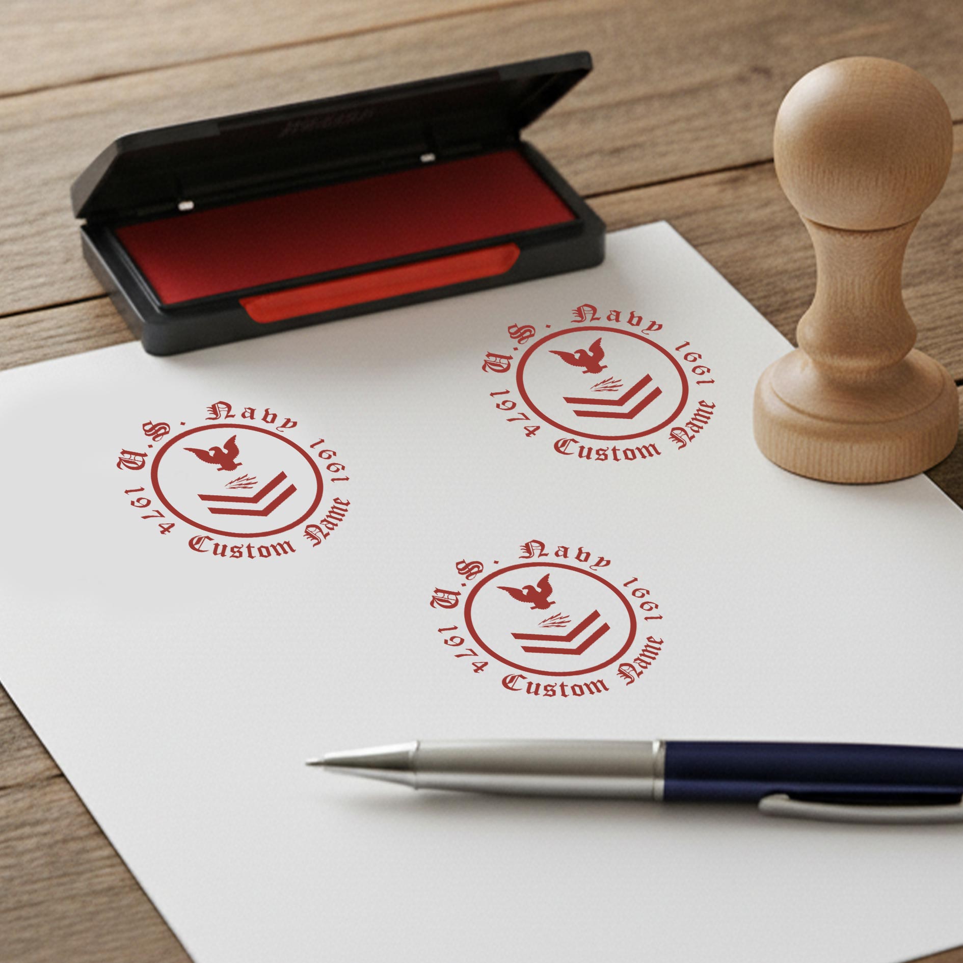 US Navy, Life And Pride - Personalized Military Round Wooden Stamp - Image 3