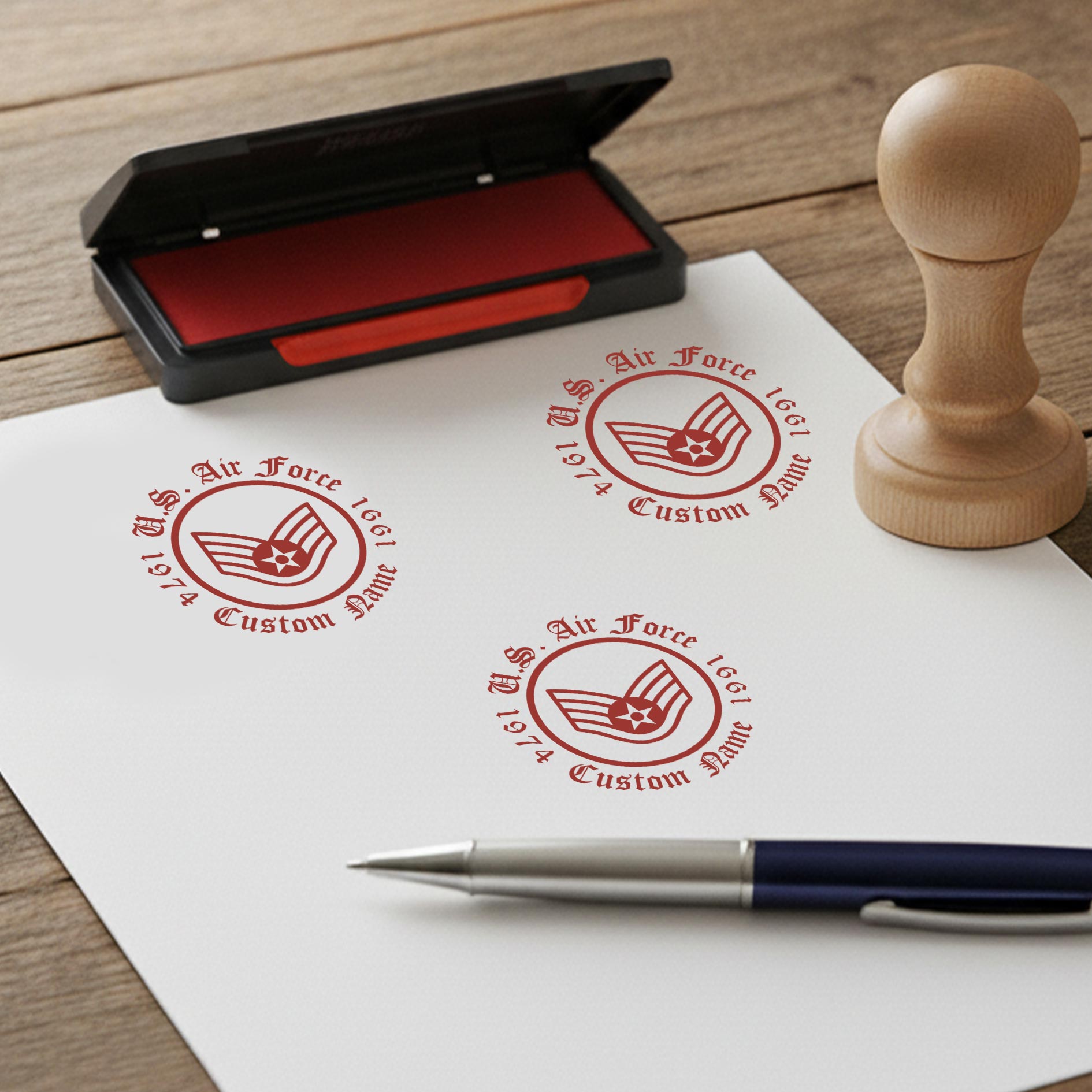 US Air Force, Duty, Honor, Country - Personalized Military Round Wooden Stamp - Image 3