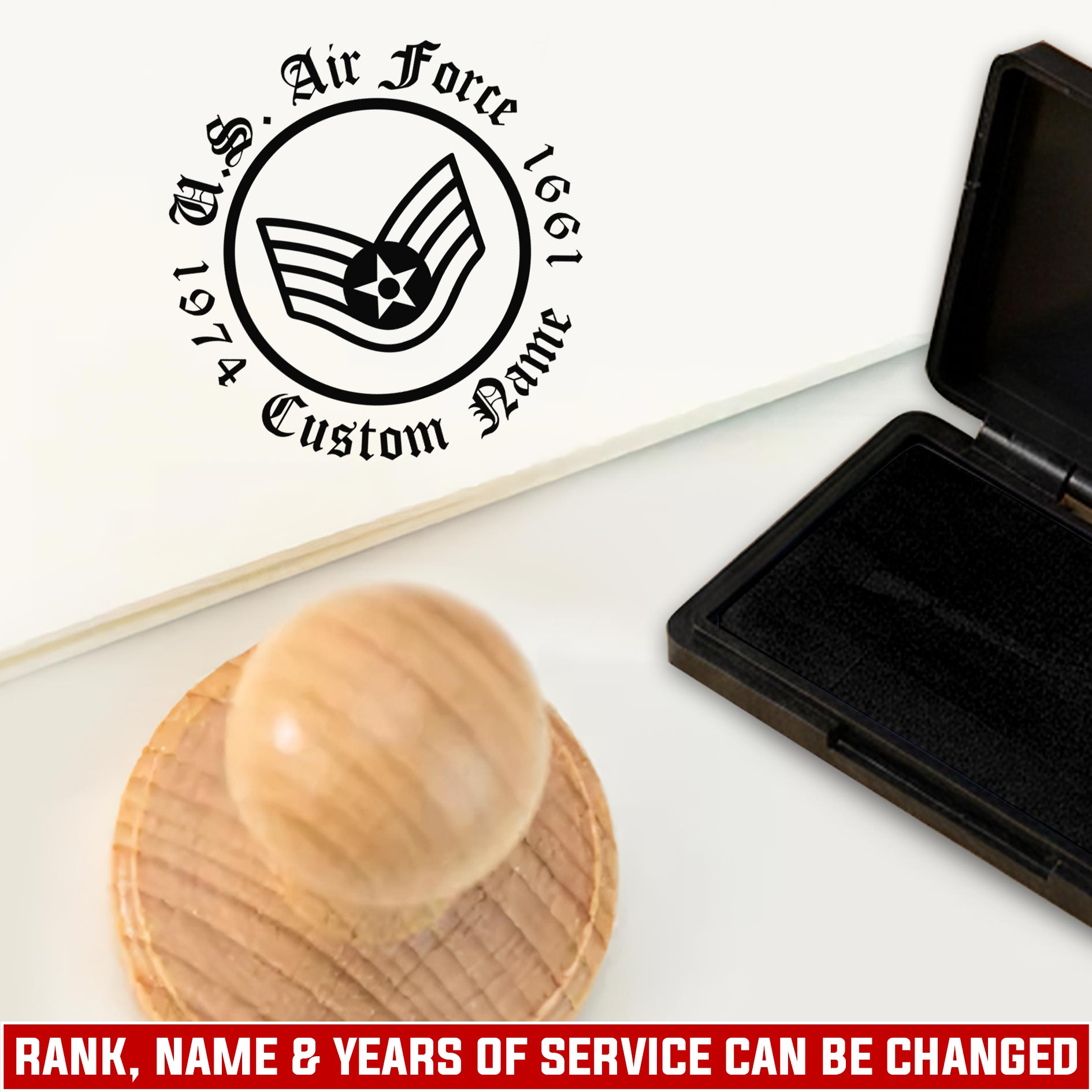 US Air Force, Duty, Honor, Country - Personalized Military Round Wooden Stamp