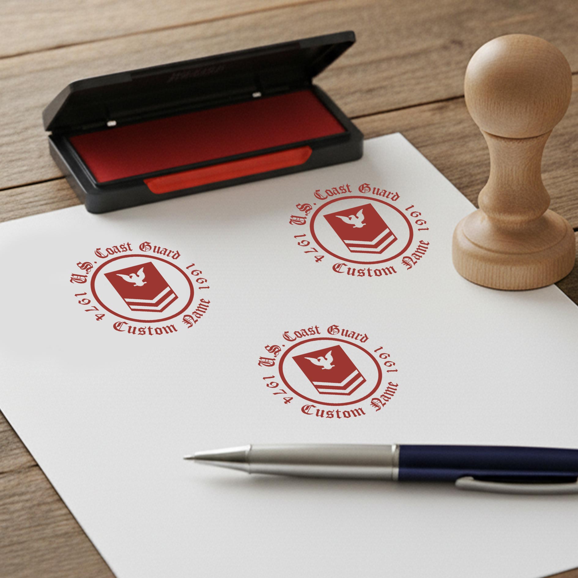 US Coast Guard, American By Birth, Veteran By Choice - Personalized Military Round Wooden Stamp - Image 3