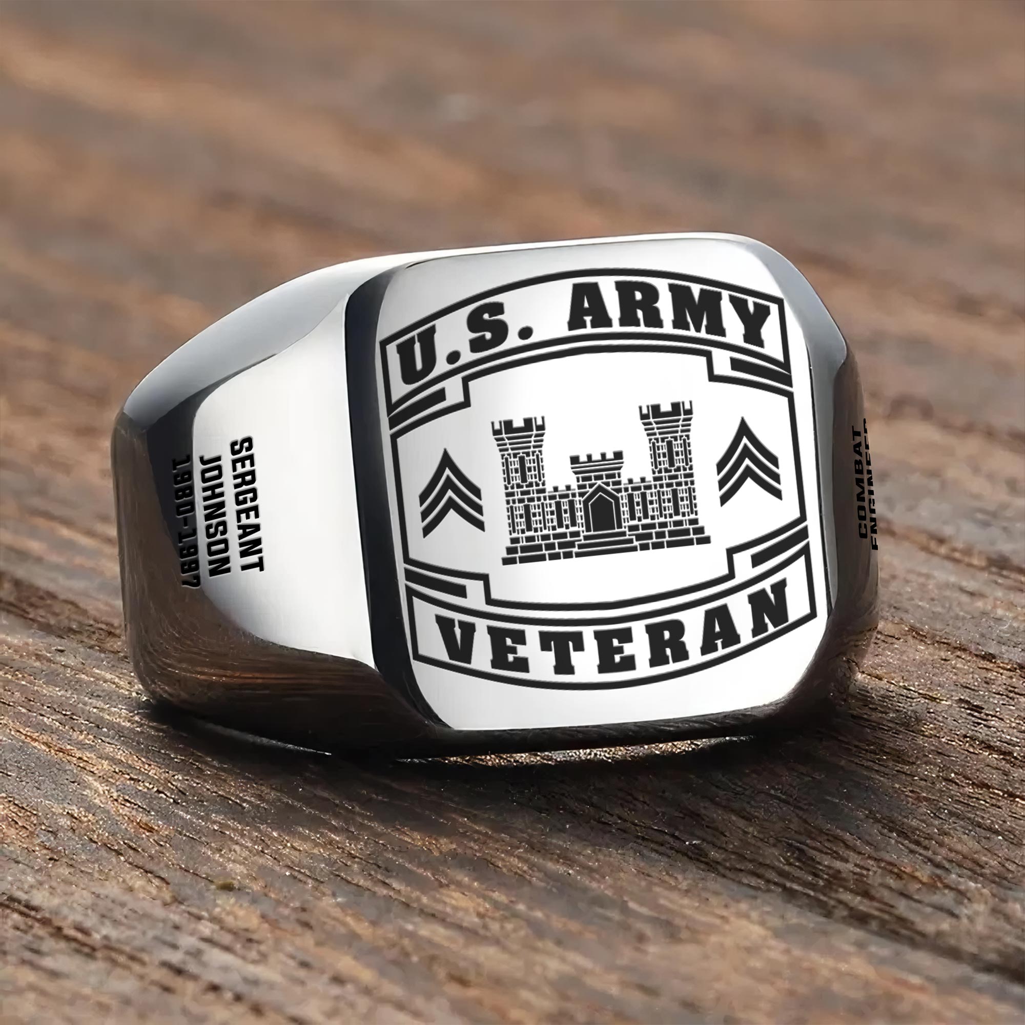 Army Branch, Remember - Honor - Respect - Engraved Men's Ring - Image 3