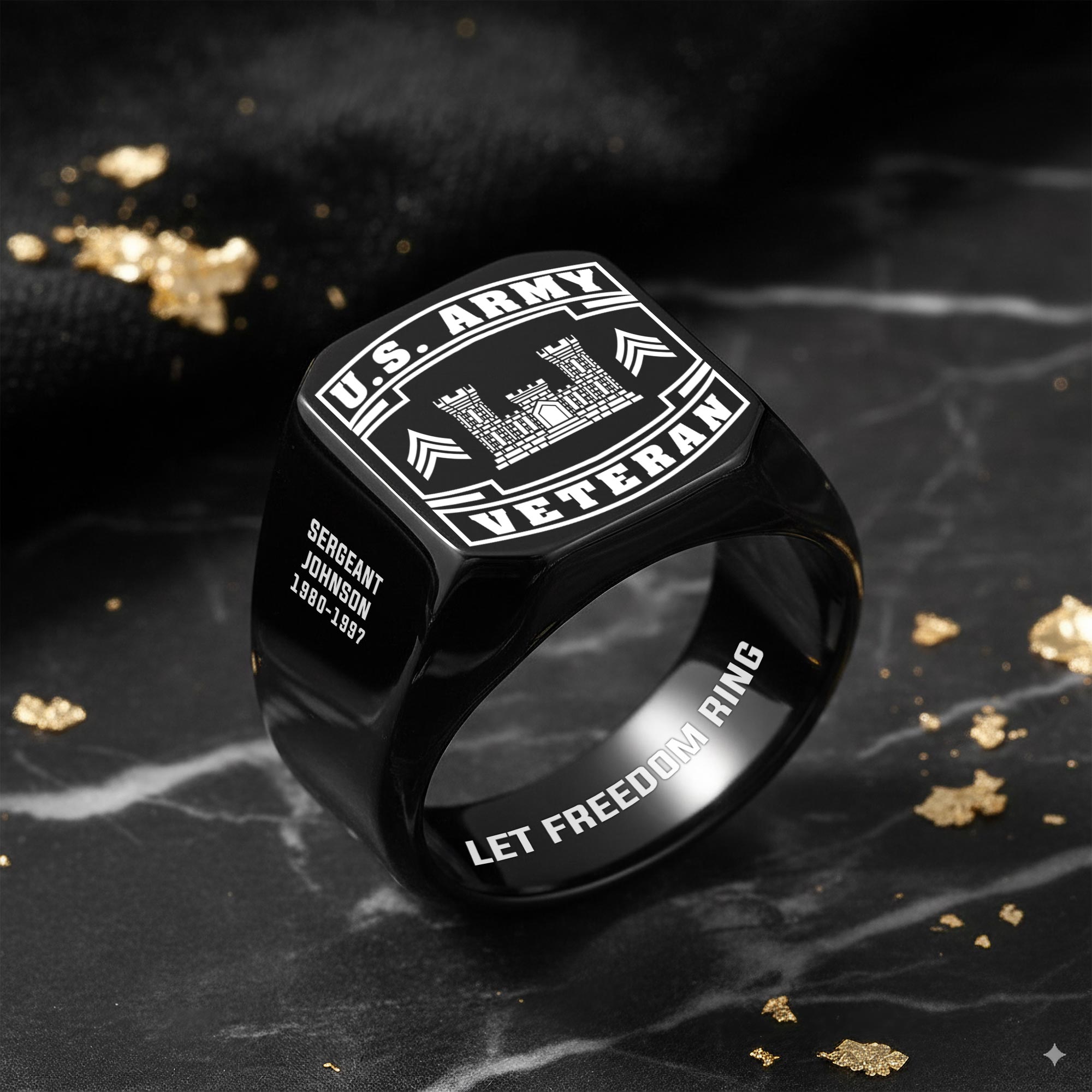 Army Branch, Remember - Honor - Respect - Engraved Men's Ring - Image 8