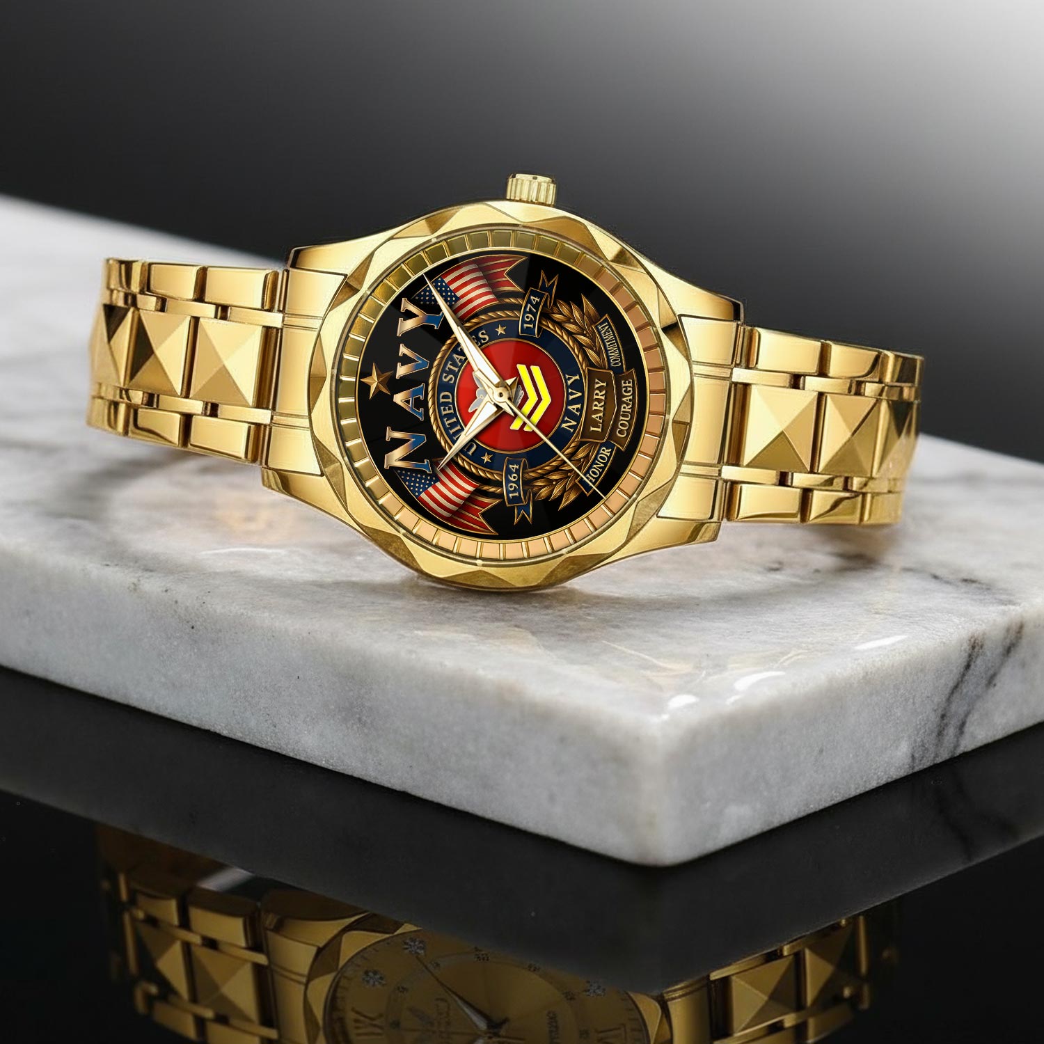 US Navy, E 7 Gold - Diamond-Cut Bezel Watch - Image 2