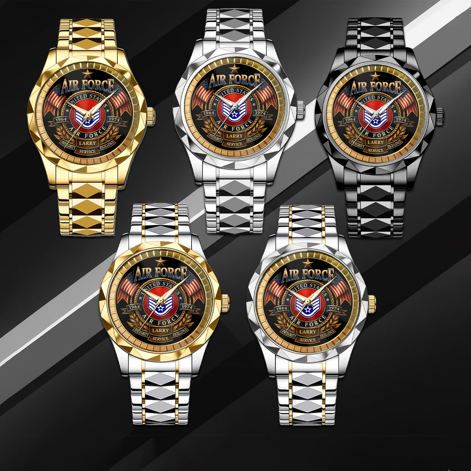 US Air Force, American By Birth, Veteran By Choice - Diamond-Cut Bezel Watch - Image 3