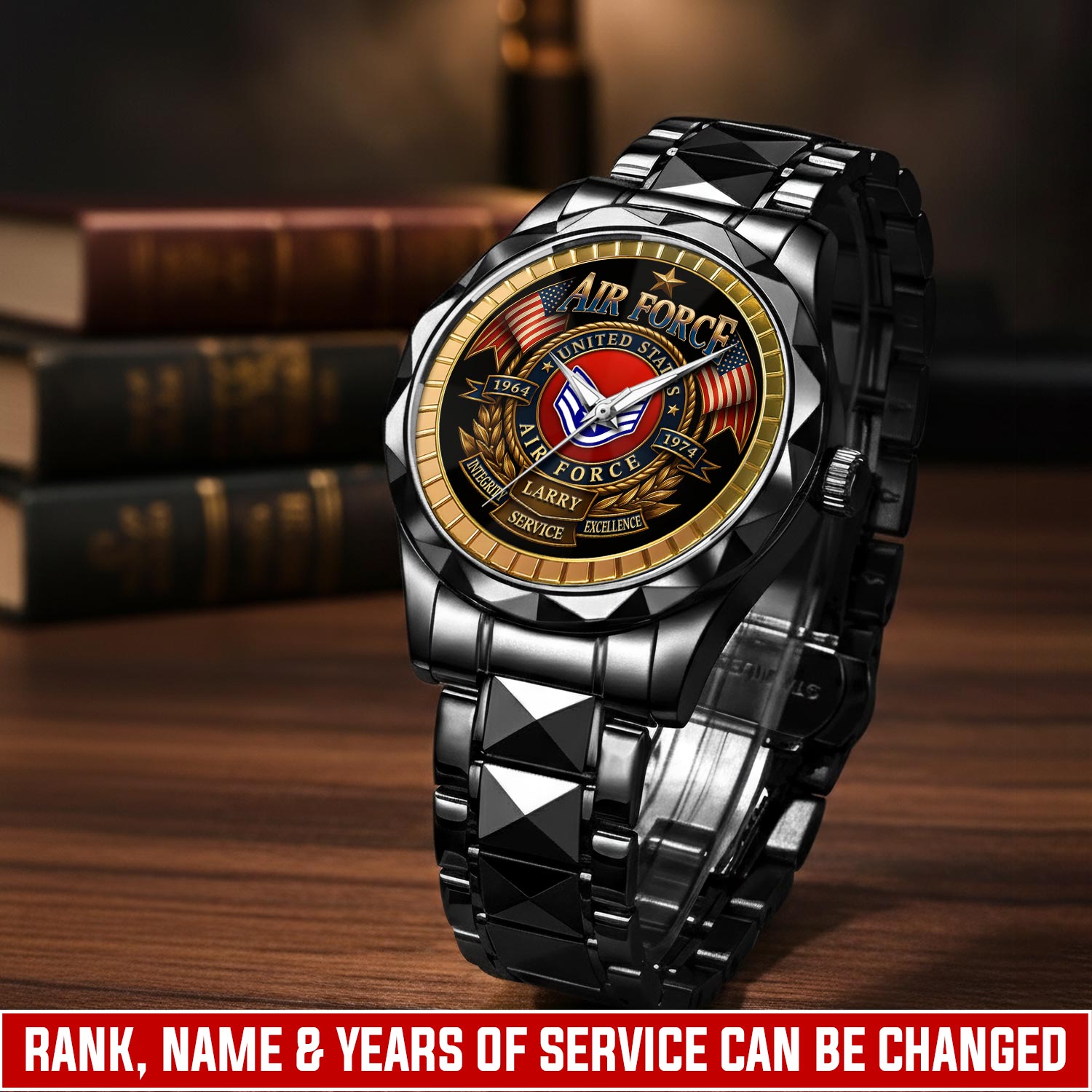 US Air Force, American By Birth, Veteran By Choice - Diamond-Cut Bezel Watch