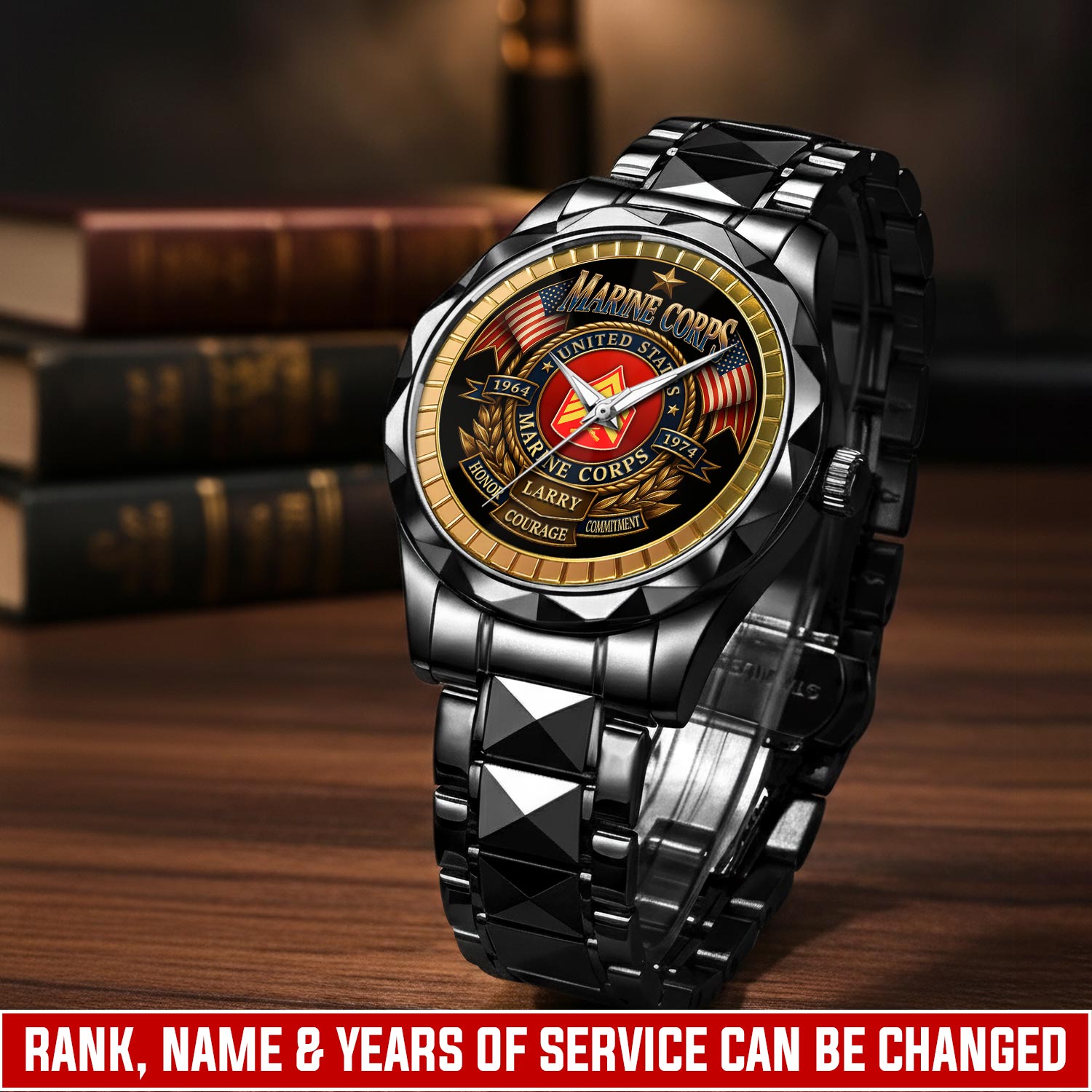 US Marine Corps, Never Retreat, Never Surrender - Diamond-Cut Bezel Watch