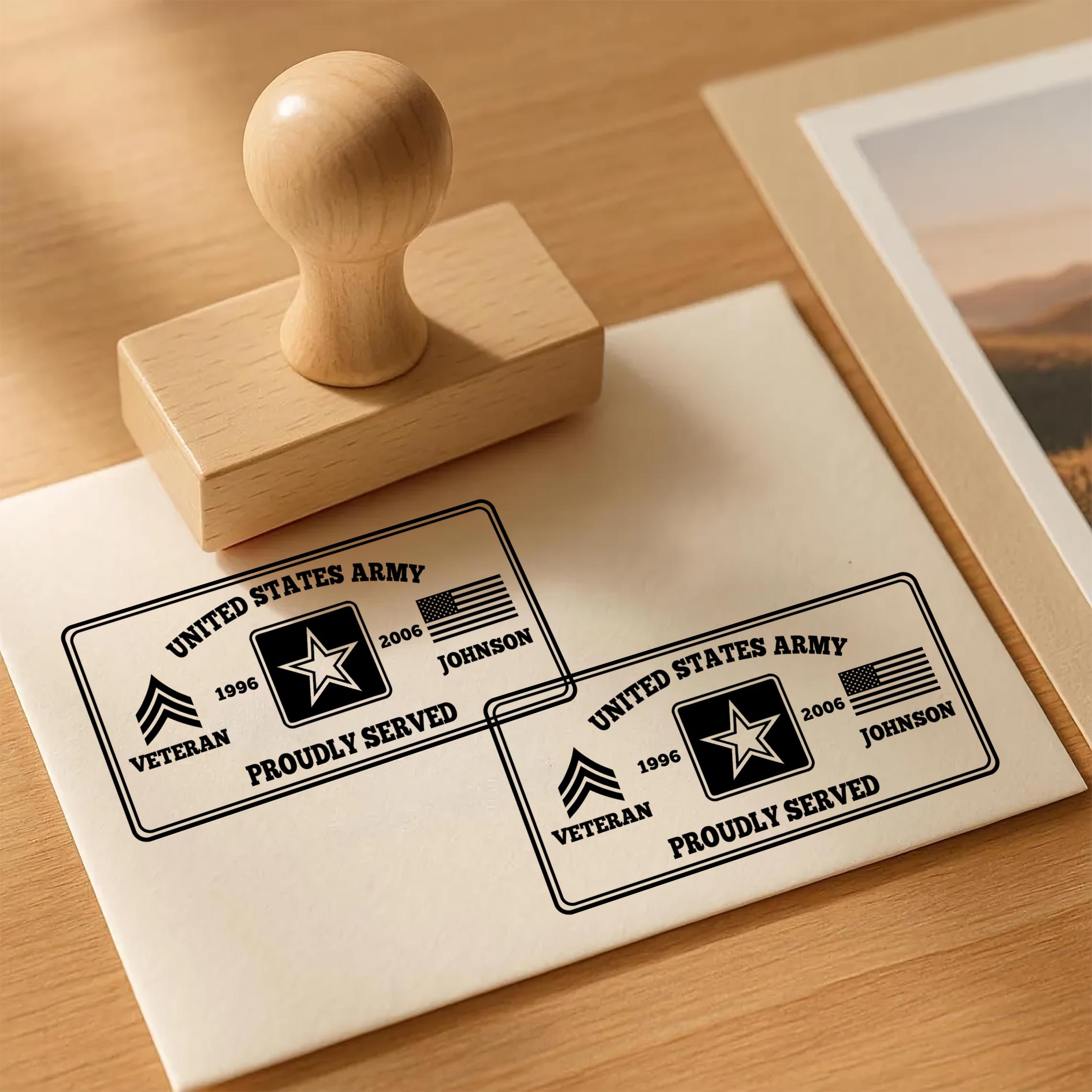 US Army, O 2 Army First Lieutenant - Personalized Military Rectangular Wooden Stamp - Image 3