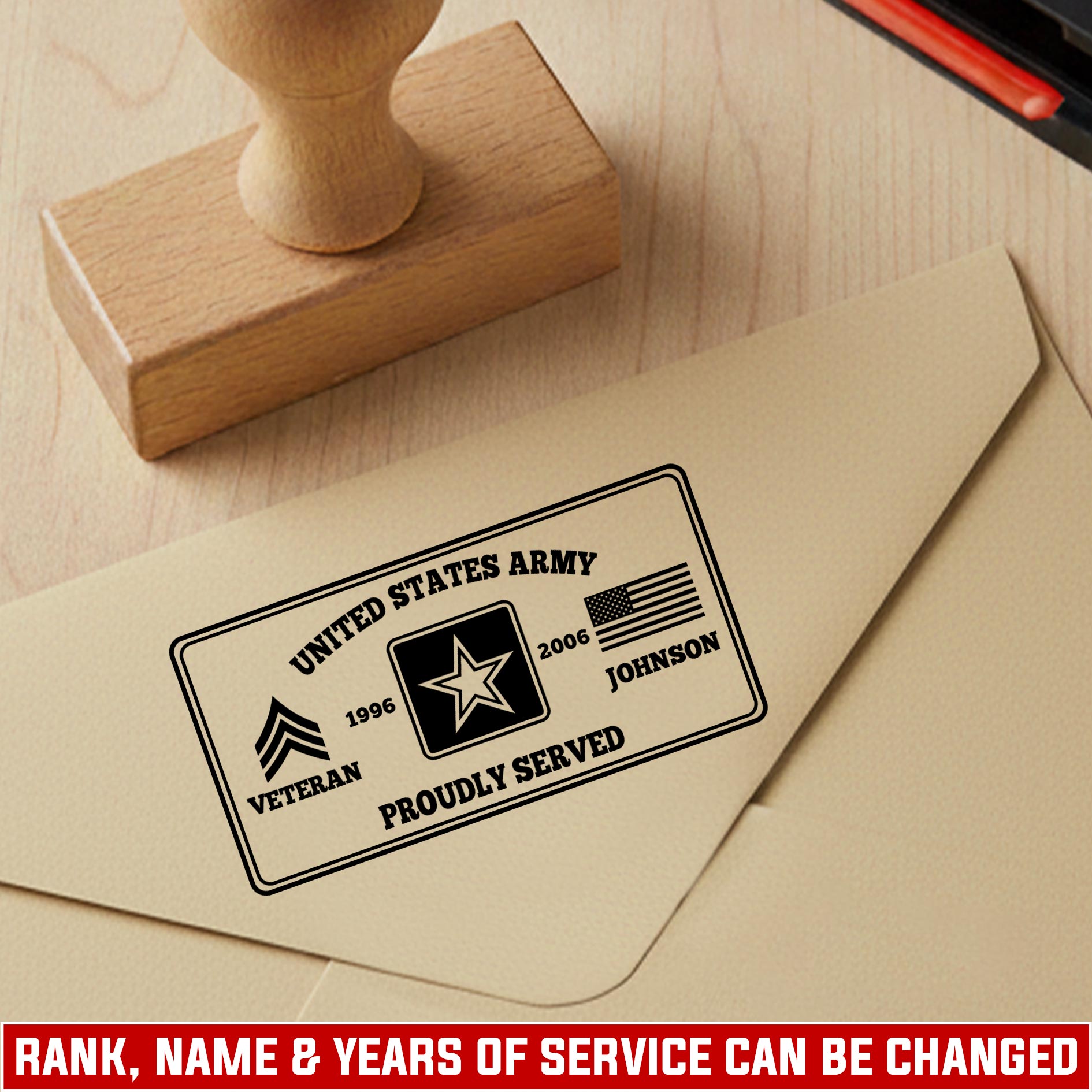US Army, O 2 Army First Lieutenant - Personalized Military Rectangular Wooden Stamp