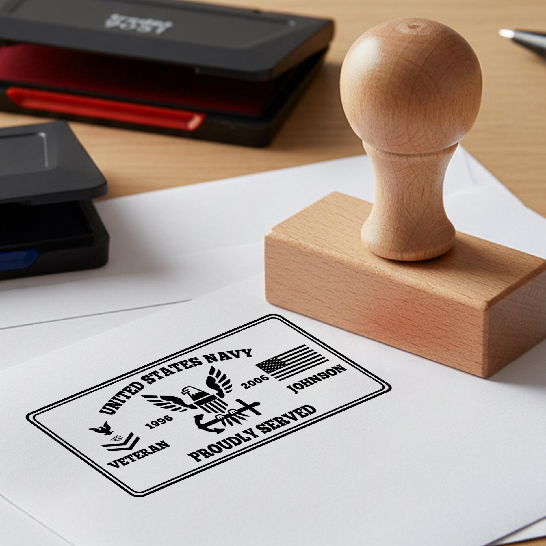 US Navy, Honor The Fallen - Personalized Military Rectangular Wooden Stamp - Image 2