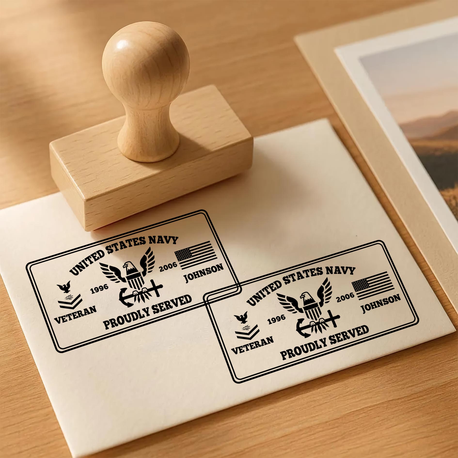 US Navy, Honor The Fallen - Personalized Military Rectangular Wooden Stamp - Image 3