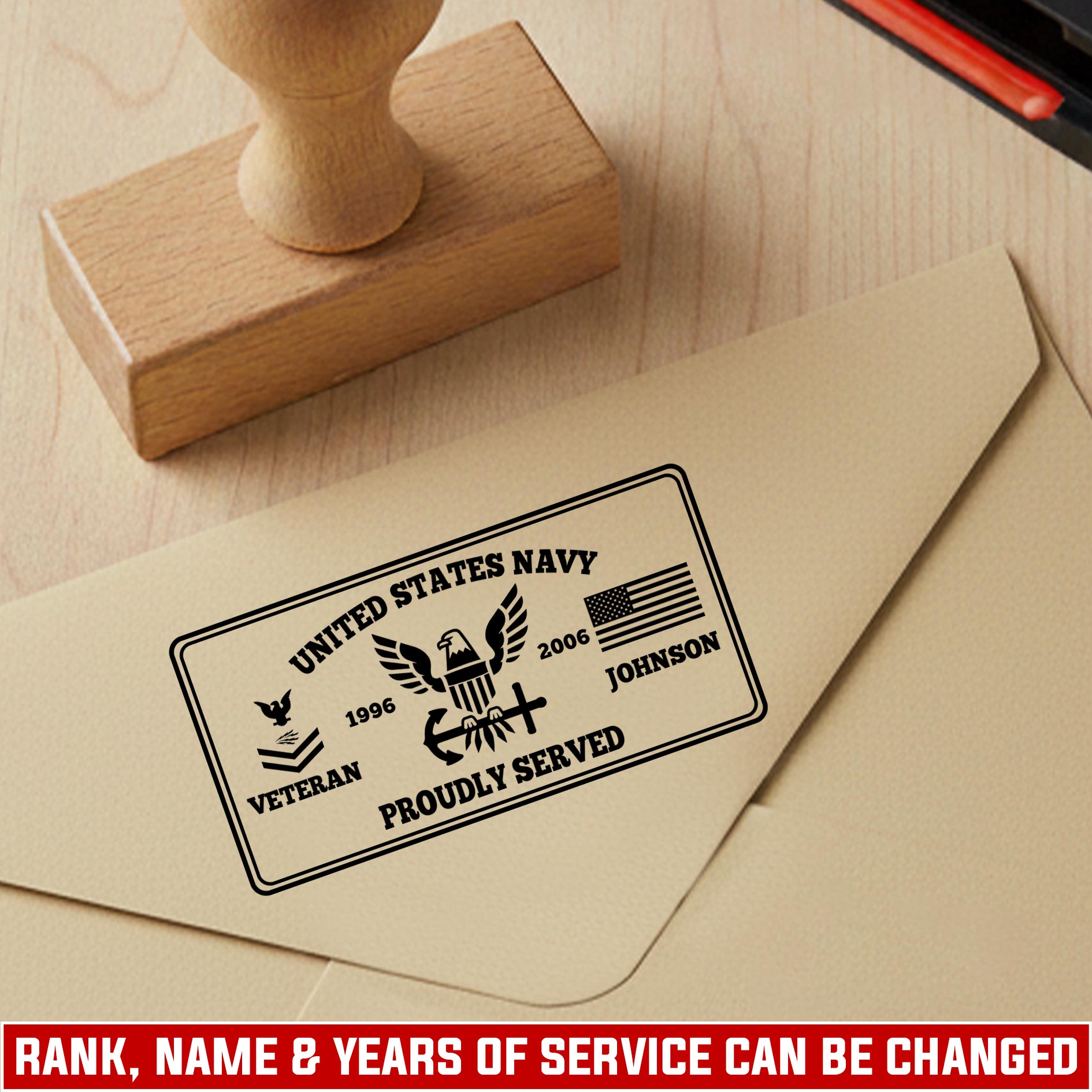 US Navy, Honor The Fallen - Personalized Military Rectangular Wooden Stamp
