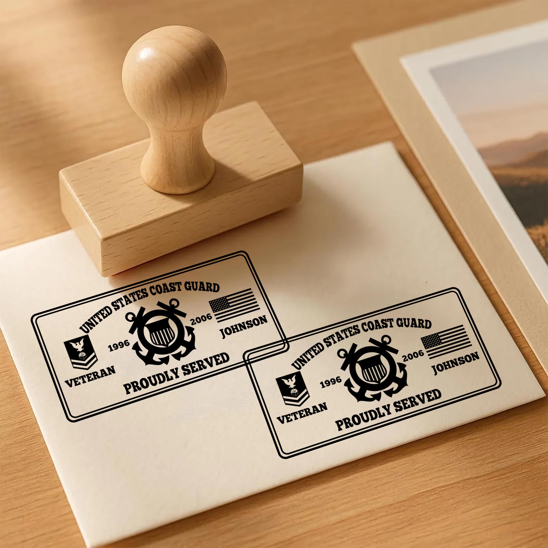 US Coast Guard, Duty, Honor, Country - Personalized Military Rectangular Wooden Stamp - Image 3