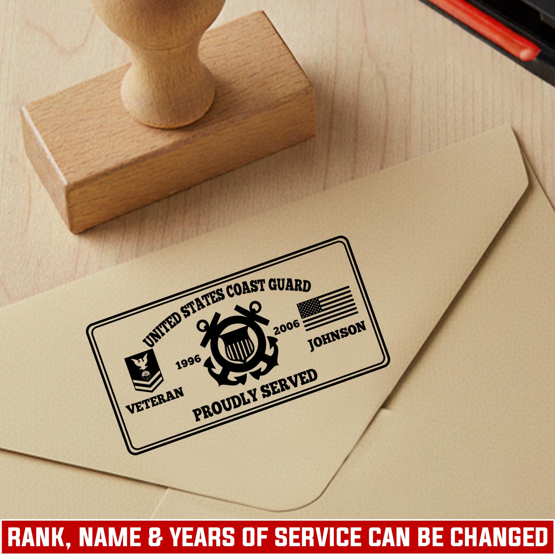 US Coast Guard, Duty, Honor, Country - Personalized Military Rectangular Wooden Stamp