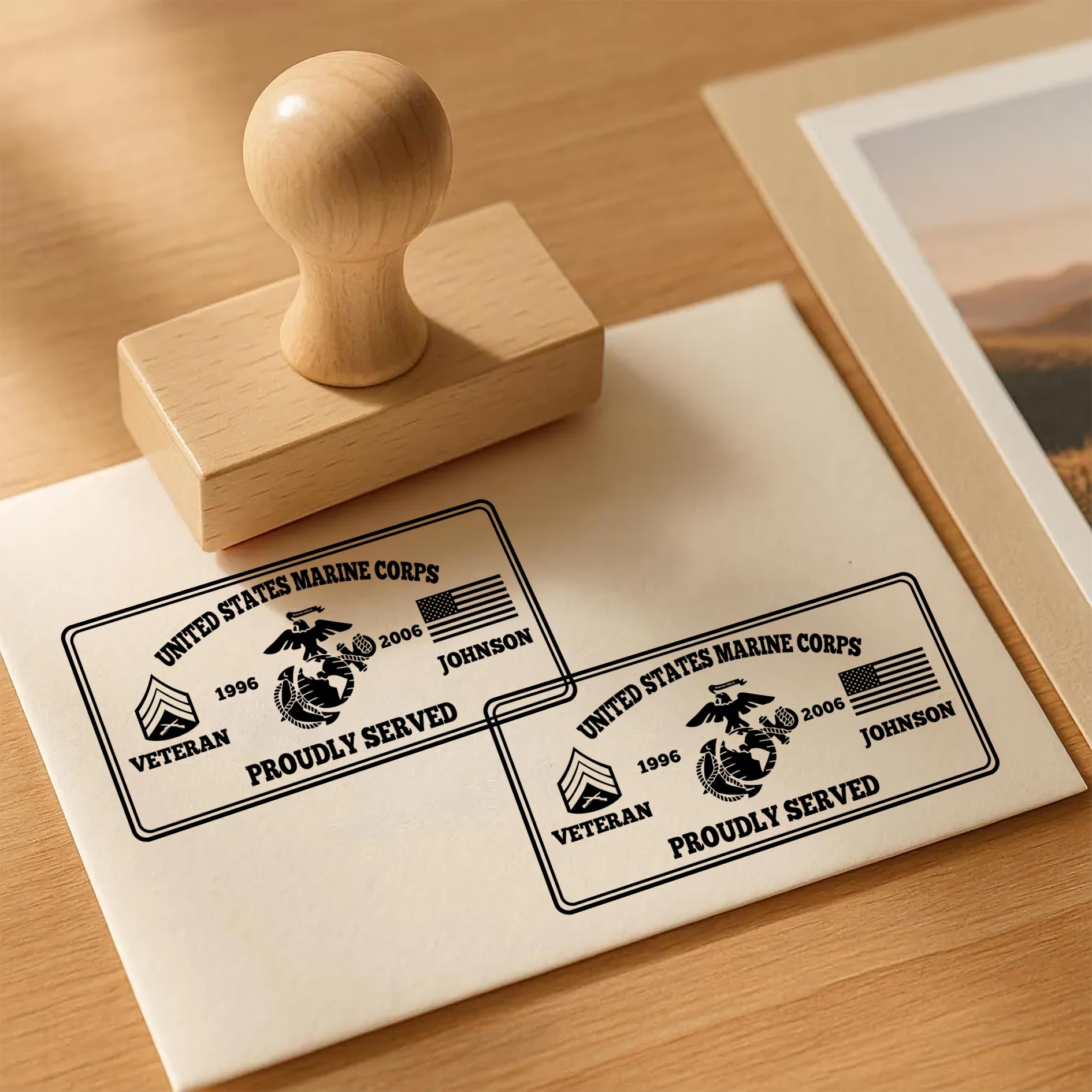 US Marine Corps, Honor The Fallen - Personalized Military Rectangular Wooden Stamp - Image 3