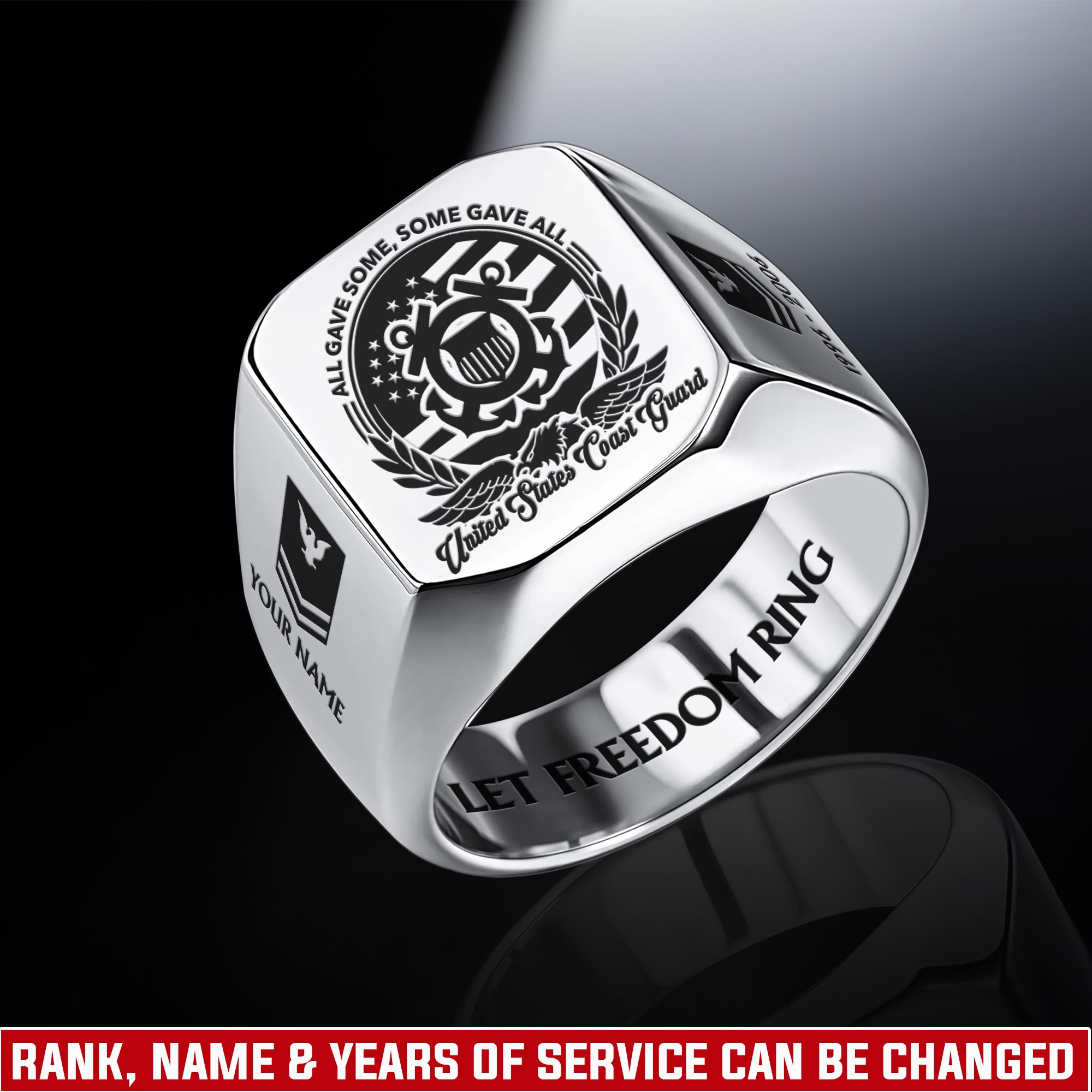 US Coast Guard, No One Gets Left Behind - Engraved Men's Ring
