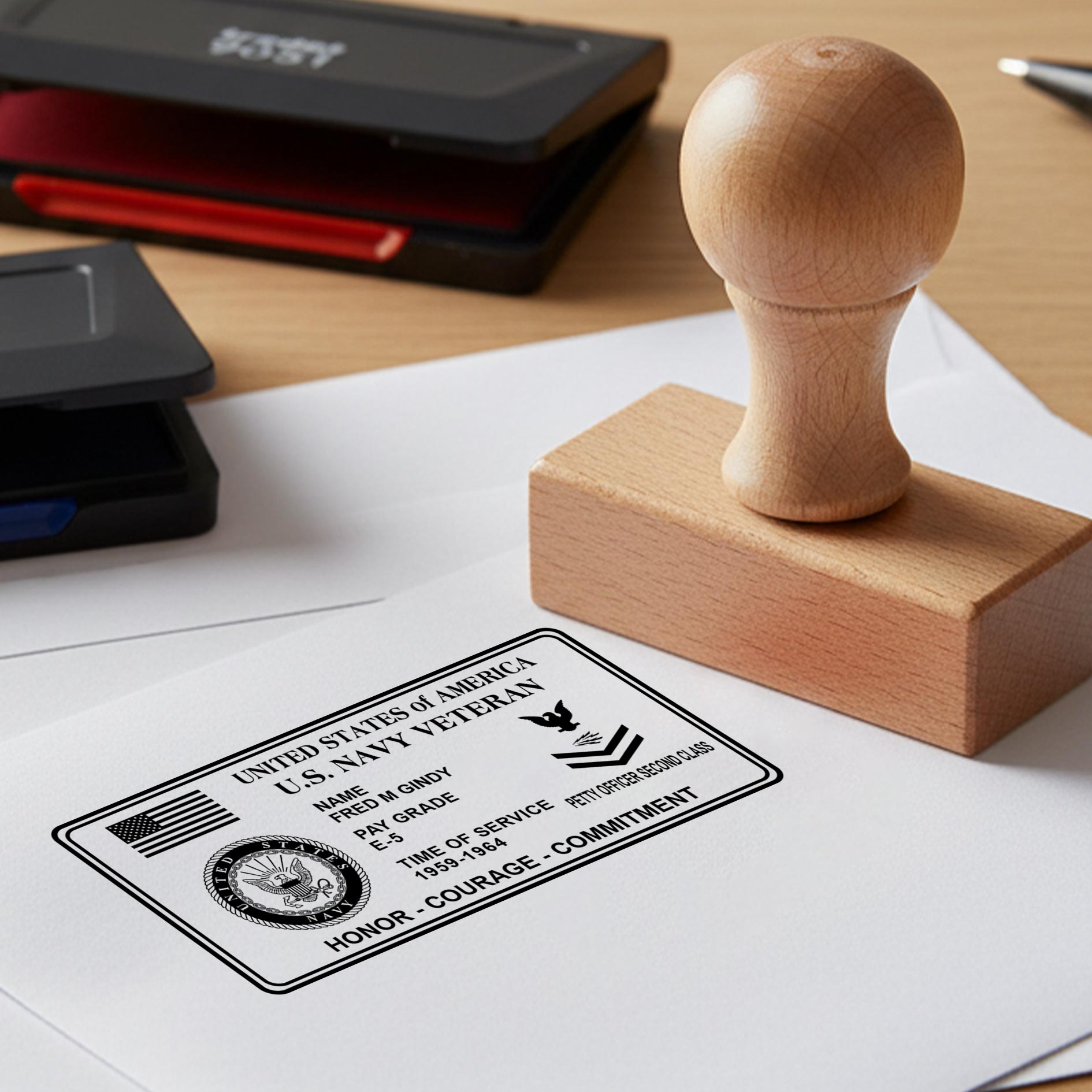 US Navy, Life And Pride - Personalized Military Rectangular Wooden Stamp - Image 2