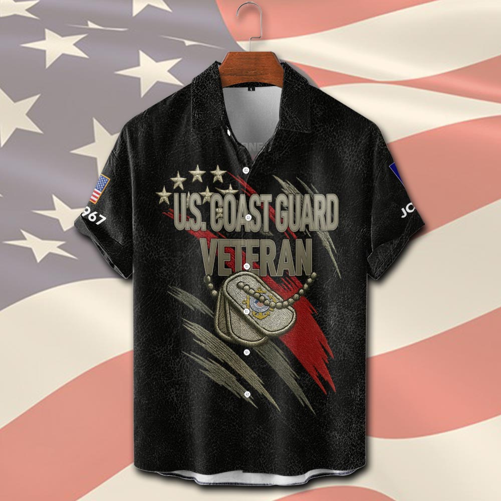 US Coast Guard, American By Birth, Veteran By Choice - Short Sleeve Button Shirt - Image 2