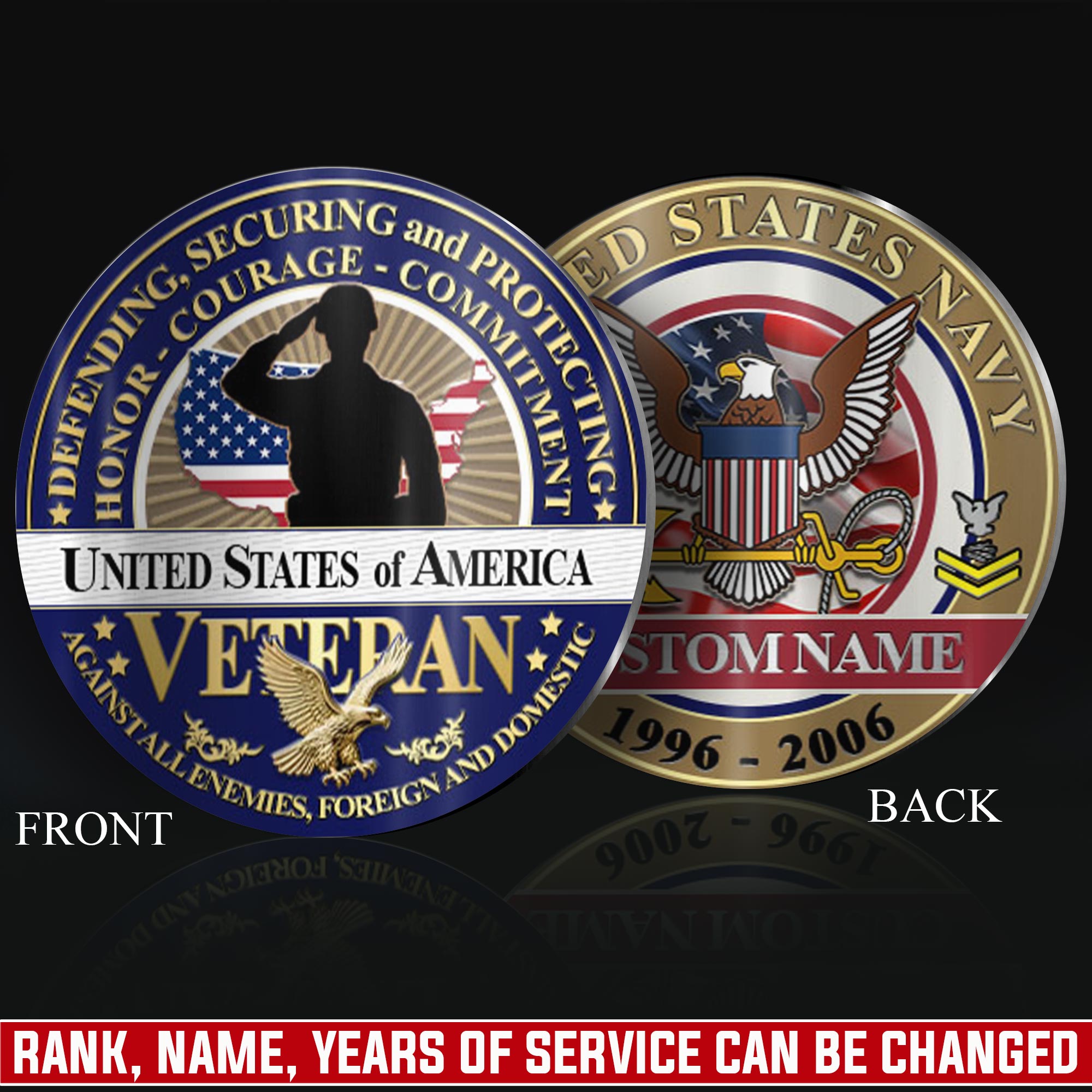 US Navy, American By Birth, Veteran By Choice - Military Printed Challenge Coin