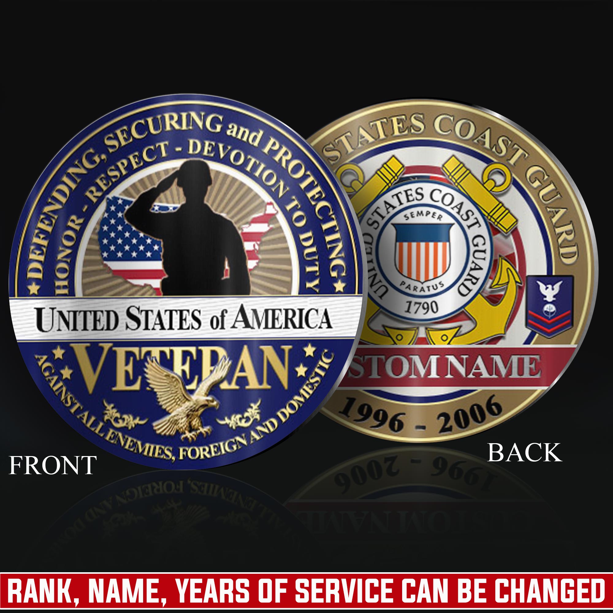 US Coast Guard, No One Gets Left Behind - Military Printed Challenge Coin