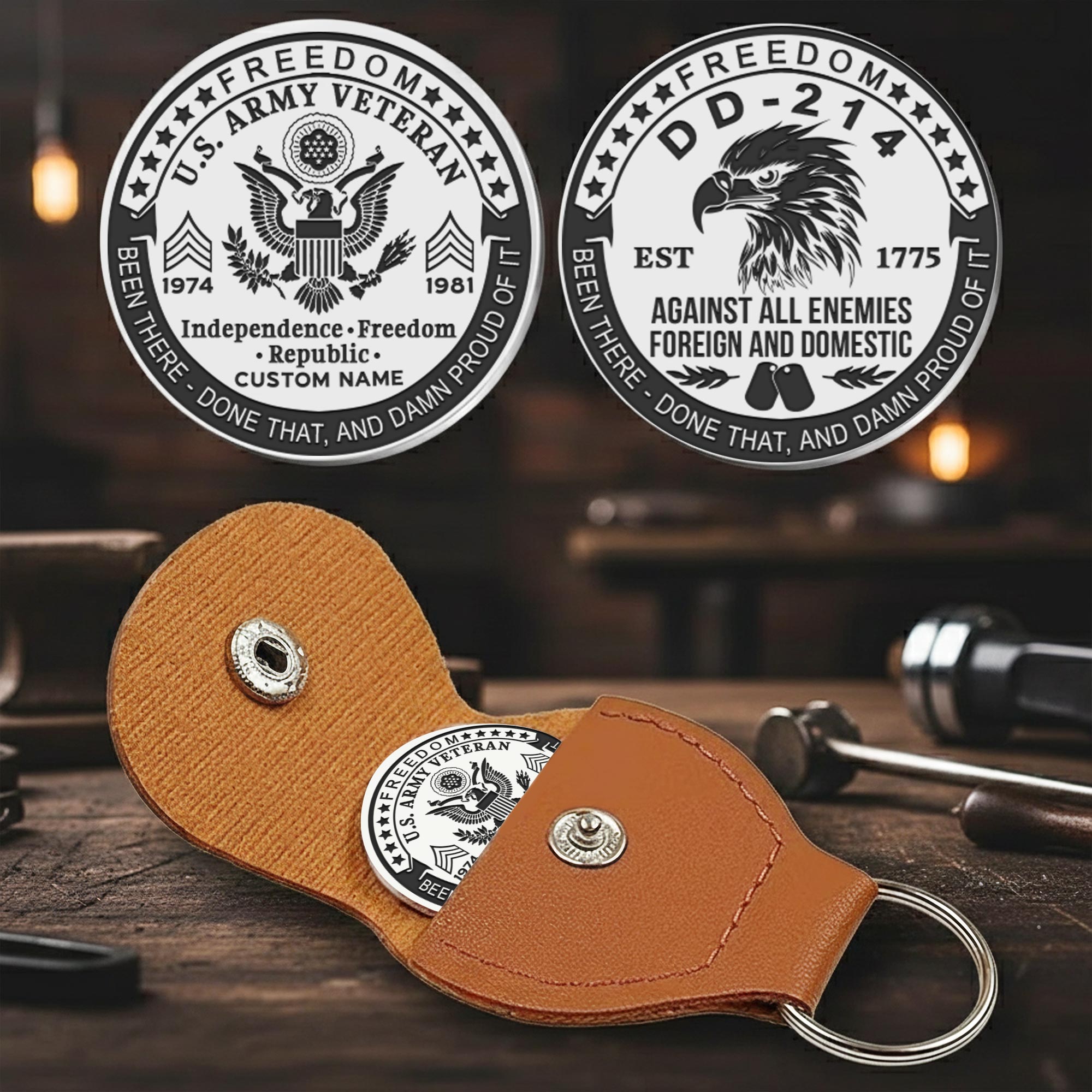 US Army, E 8 Army Master Sergeant - Military Engraved Challenge Coin - Image 2