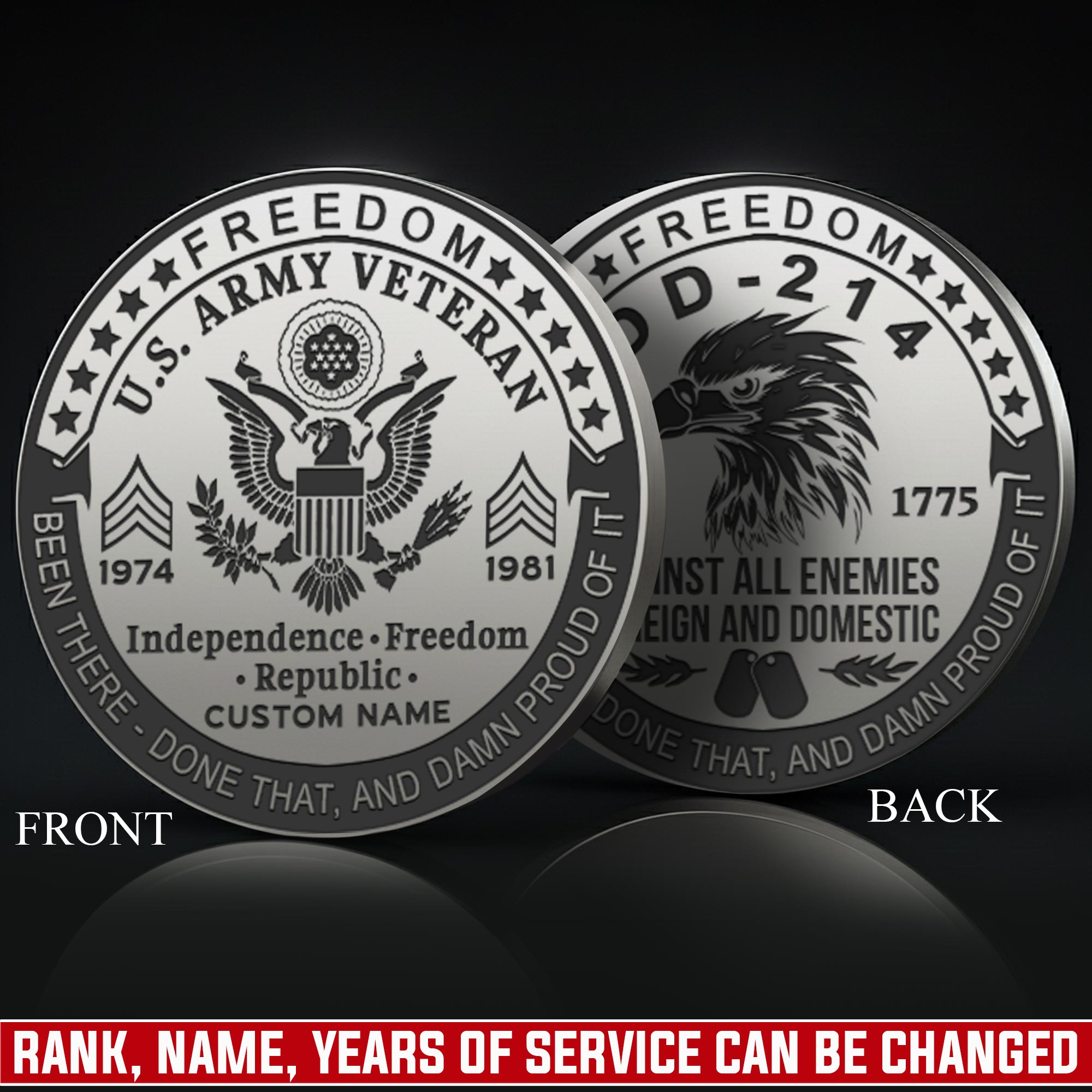 US Army, E 8 Army Master Sergeant - Military Engraved Challenge Coin