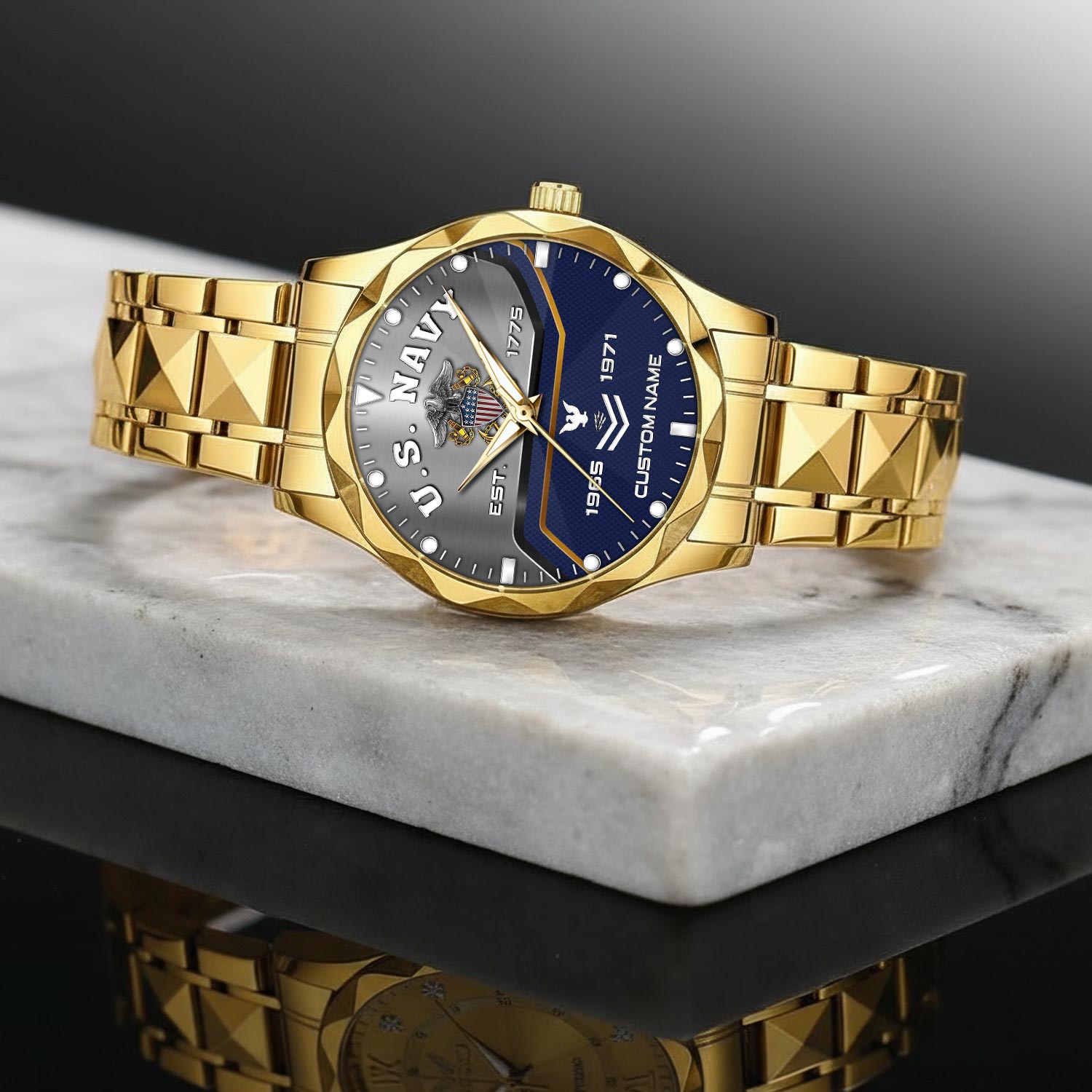 US Navy, Land Of The Free, Because Of The Brave - Diamond-Cut Bezel Watch - Image 2