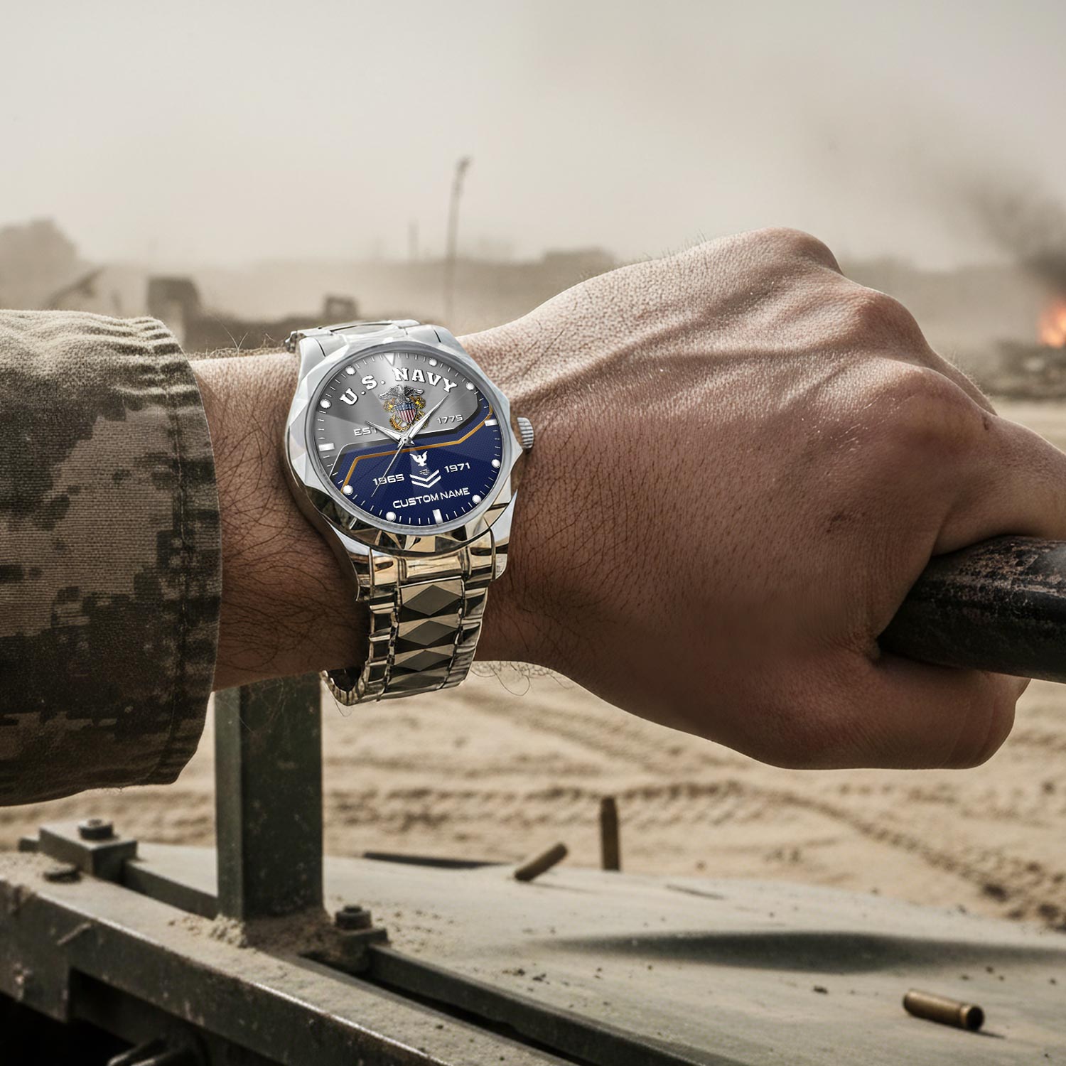 US Navy, Land Of The Free, Because Of The Brave - Diamond-Cut Bezel Watch - Image 4