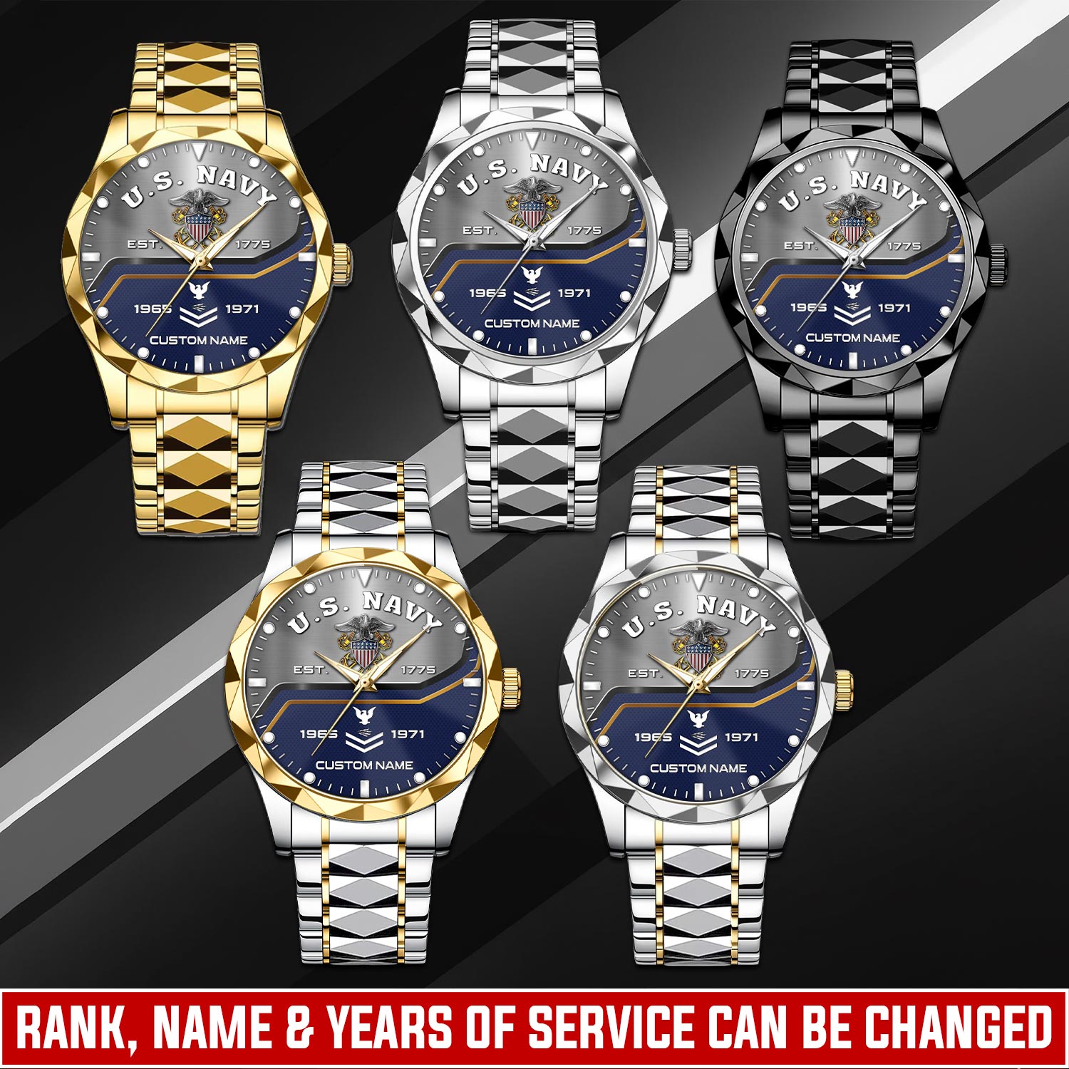 US Navy, Land Of The Free, Because Of The Brave - Diamond-Cut Bezel Watch