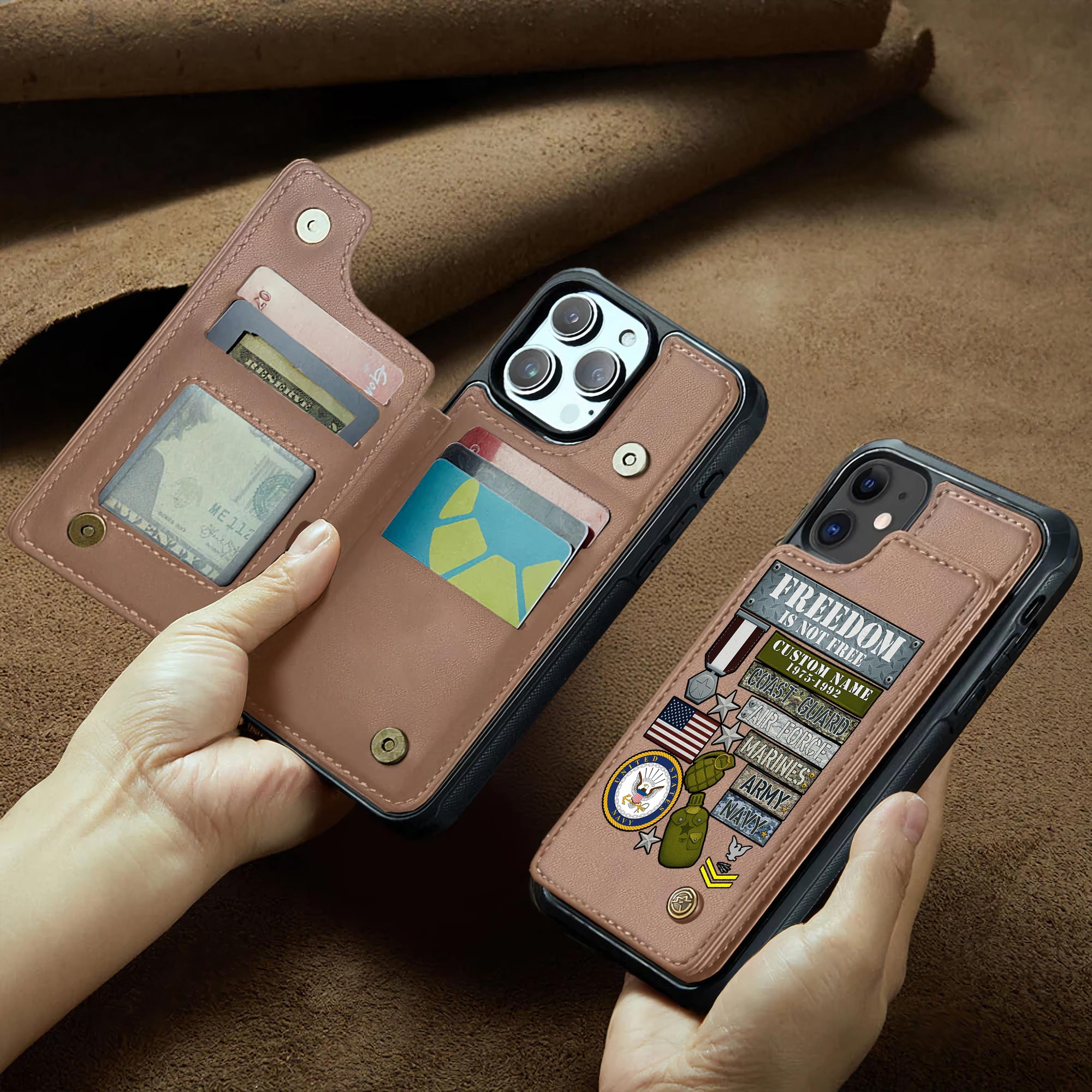 US Navy, Served With Pride - Leather Flip Phone Case - Image 2