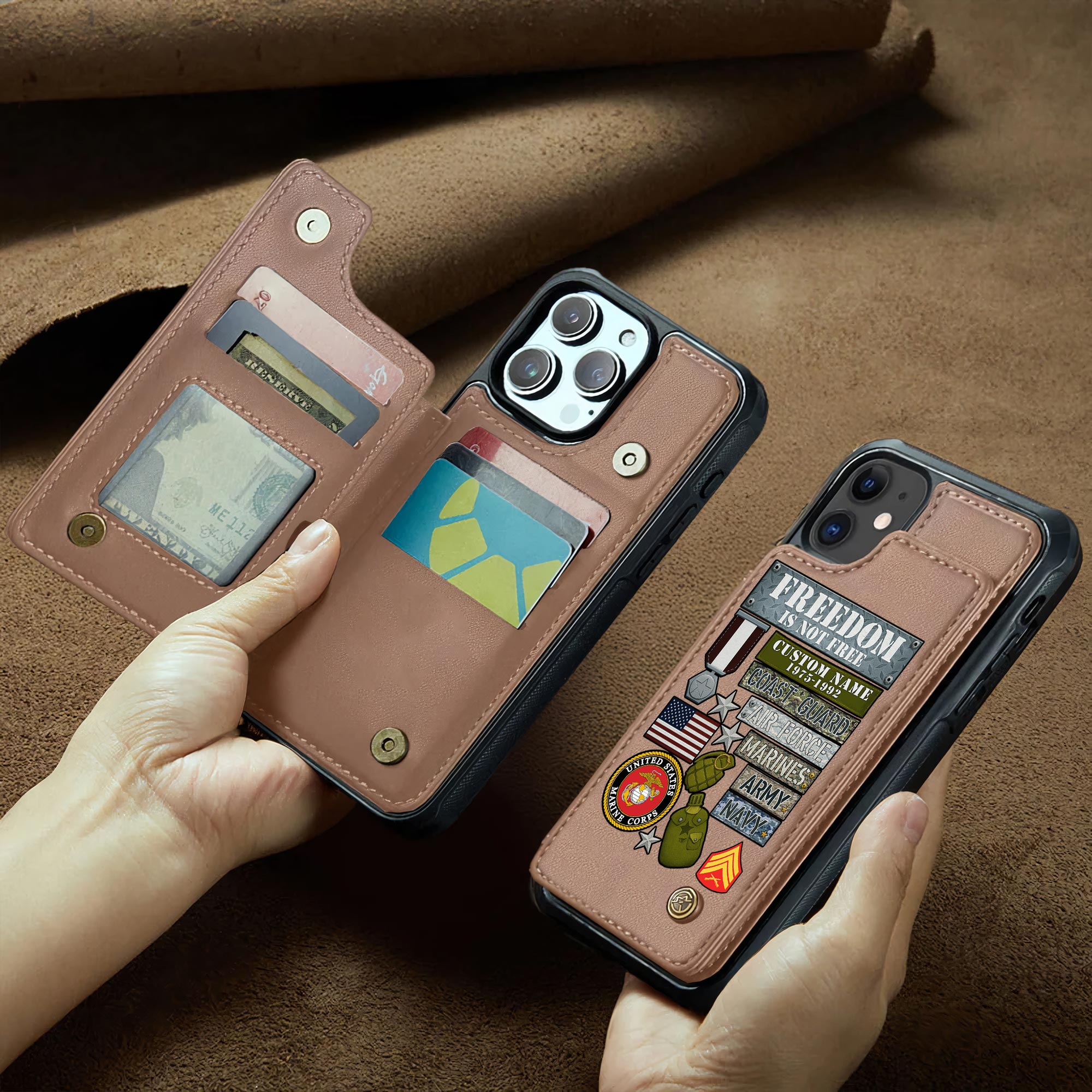 US Marine Corps, Defender of Freedom - Leather Flip Phone Case - Image 2