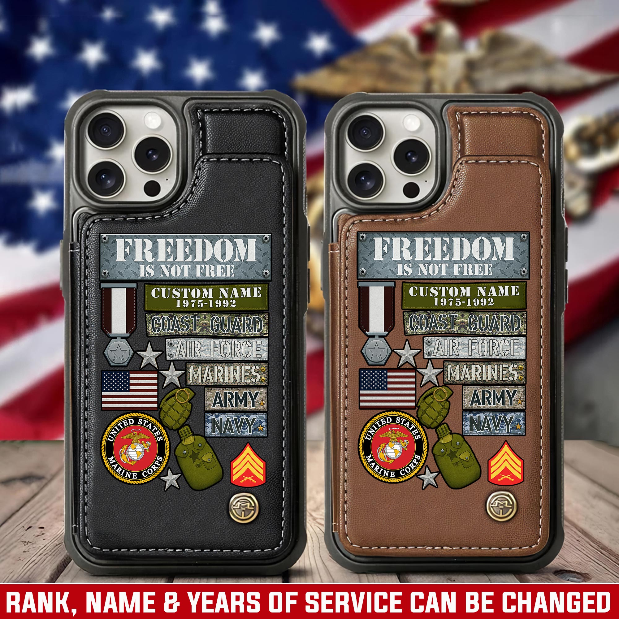 US Marine Corps, Defender of Freedom - Leather Flip Phone Case