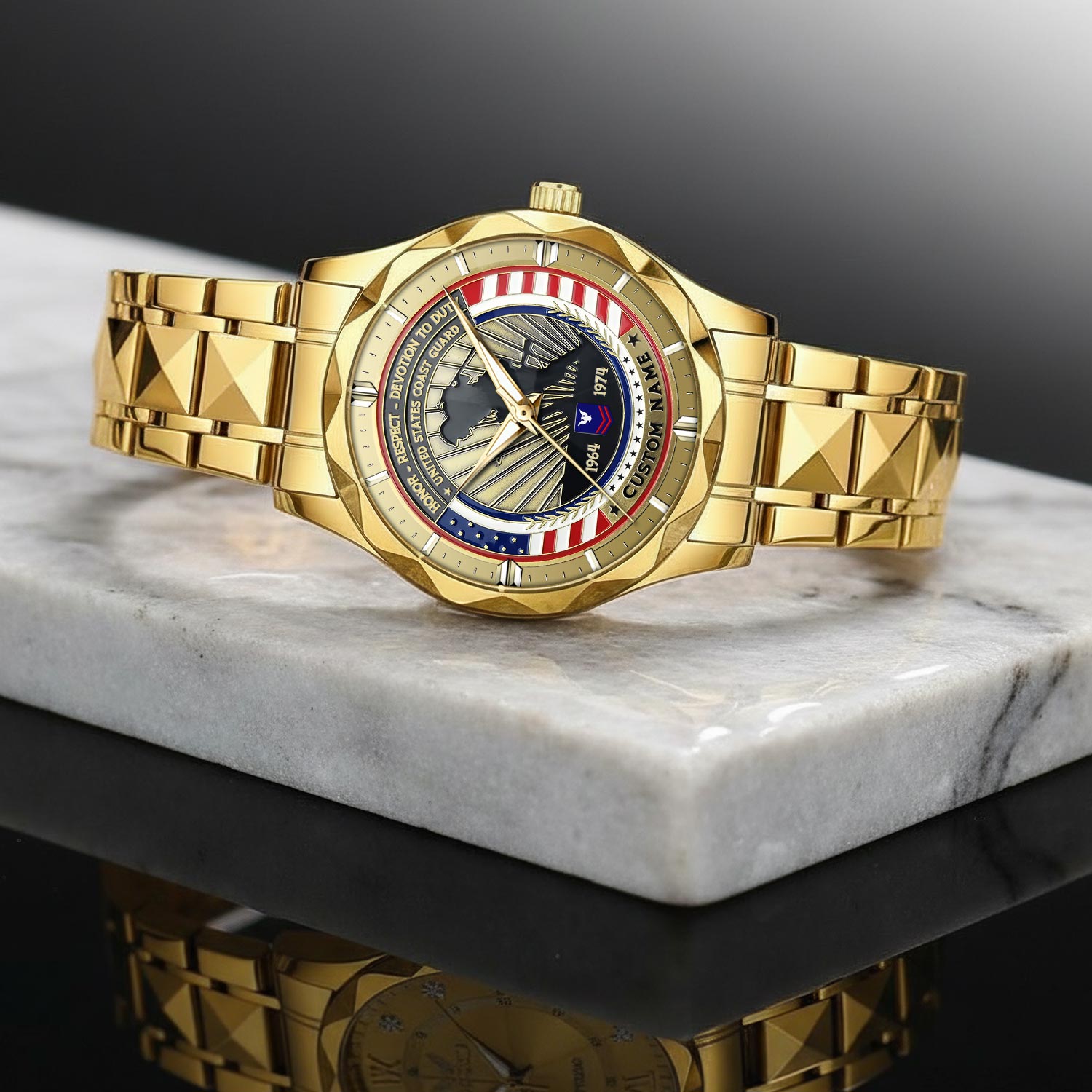US Coast Guard, Honor The Fallen - Diamond-Cut Bezel Watch - Image 2