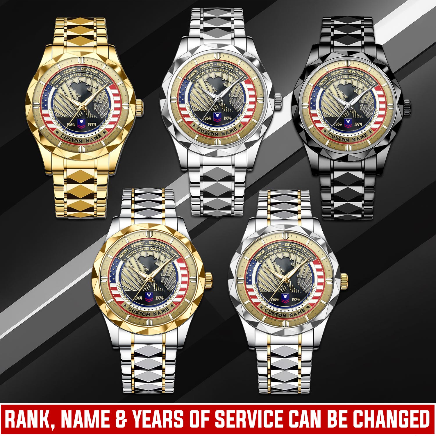 US Coast Guard, Honor The Fallen - Diamond-Cut Bezel Watch