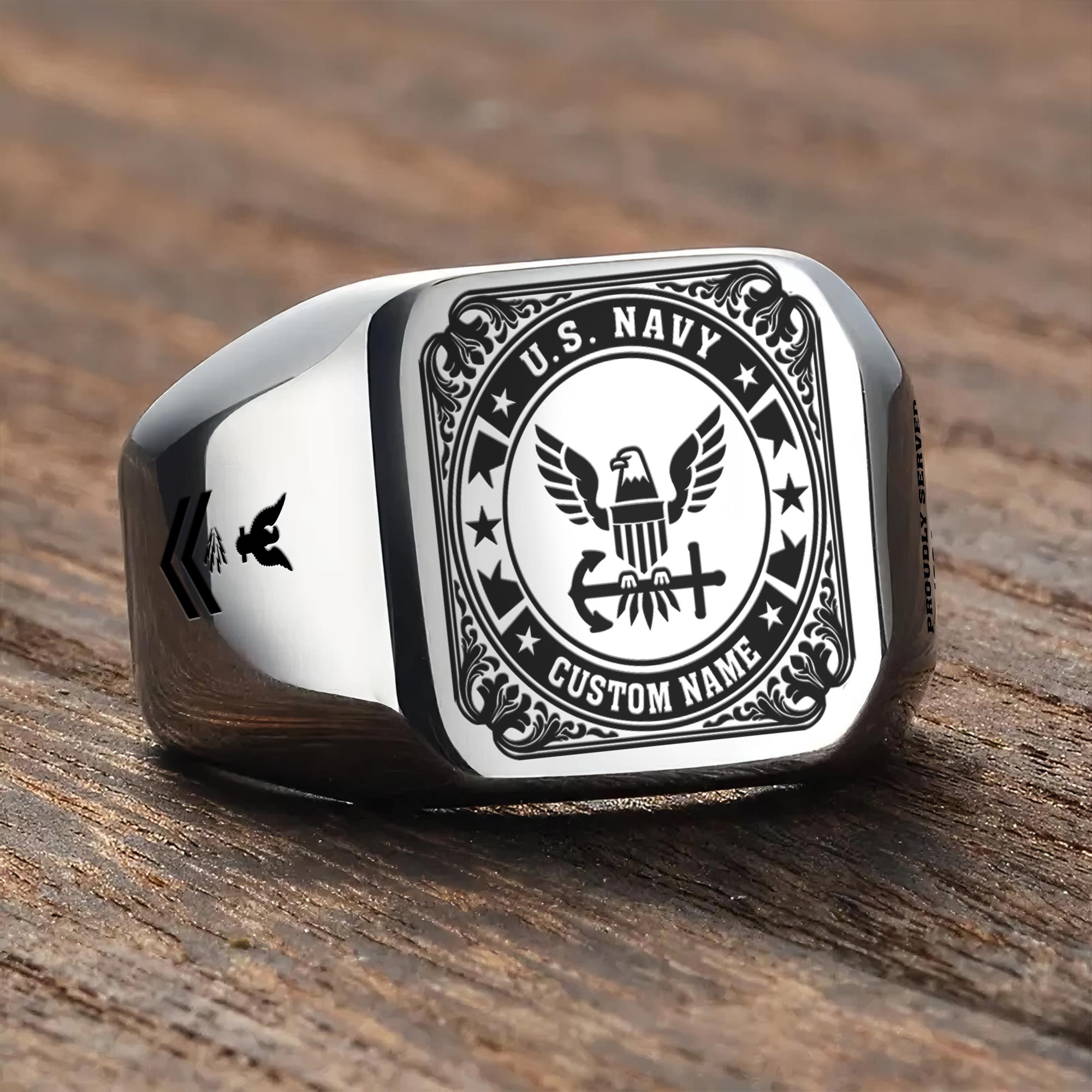 US Navy, E 5 Gold - Engraved Men's Ring - Image 3