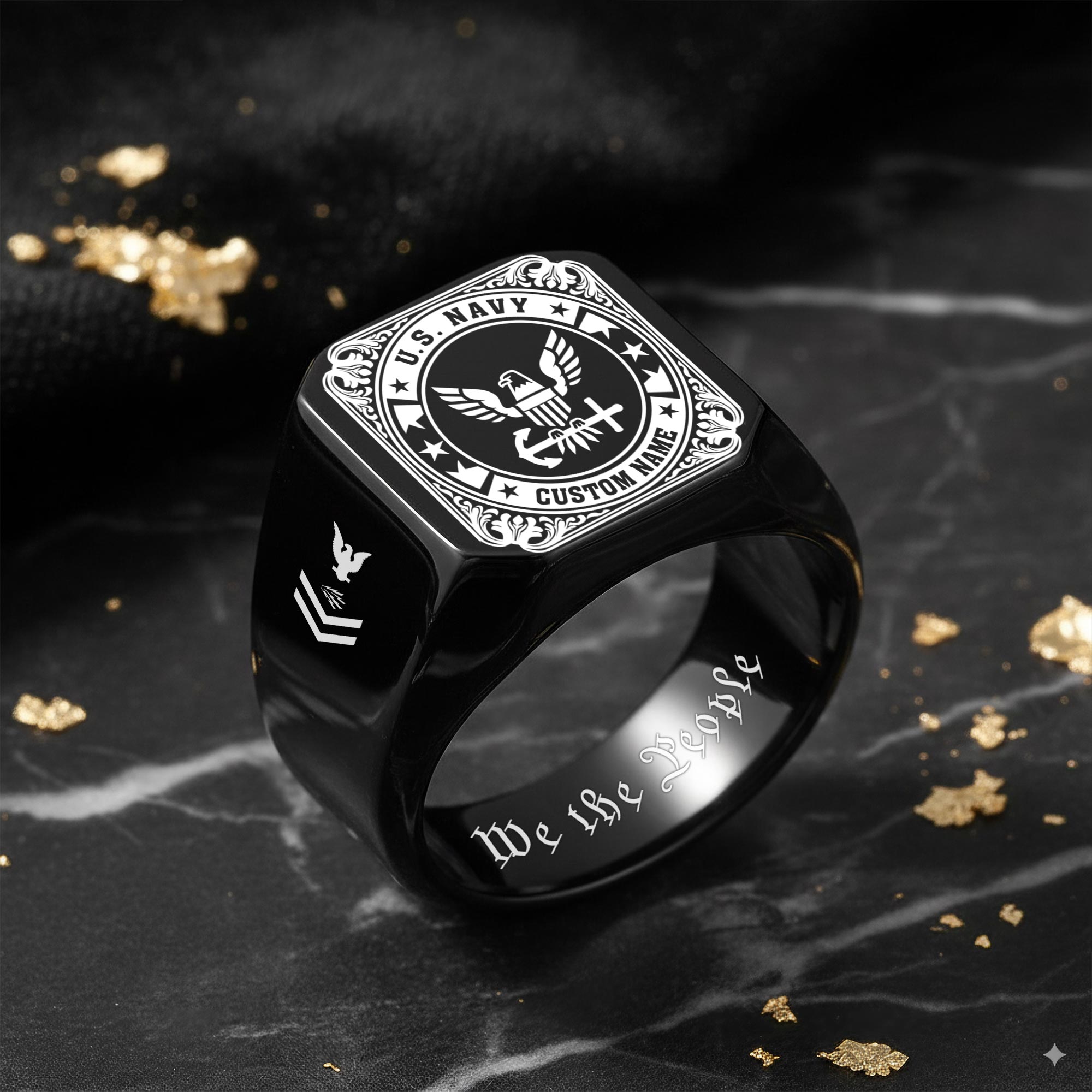US Navy, E 5 Gold - Engraved Men's Ring - Image 8