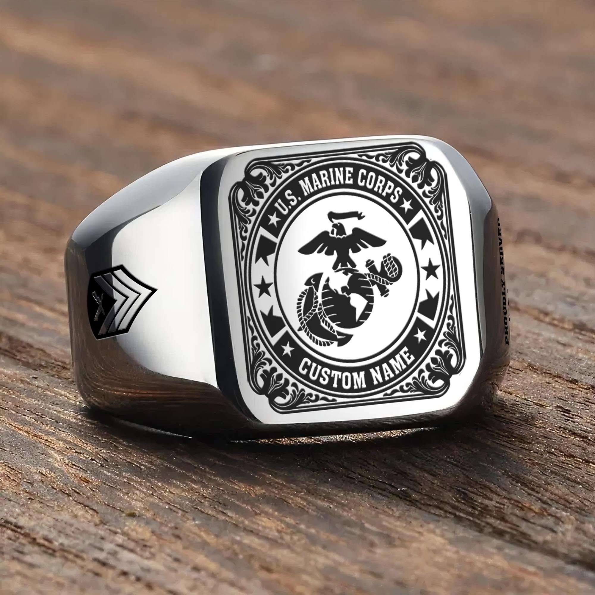 US Marine Corps, Land Of The Free, Because Of The Brave - Engraved Men's Ring - Image 3