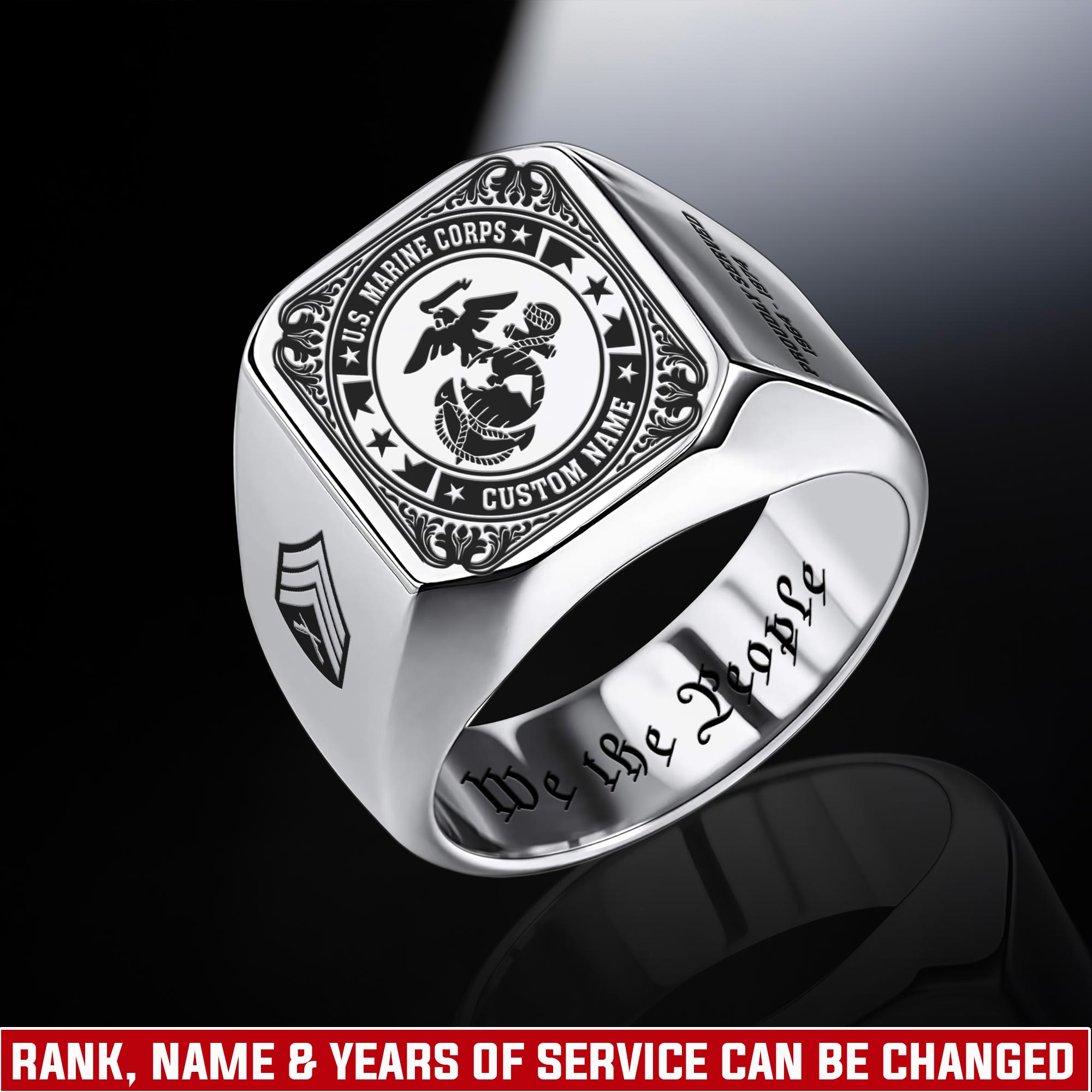 US Marine Corps, Land Of The Free, Because Of The Brave - Engraved Men's Ring