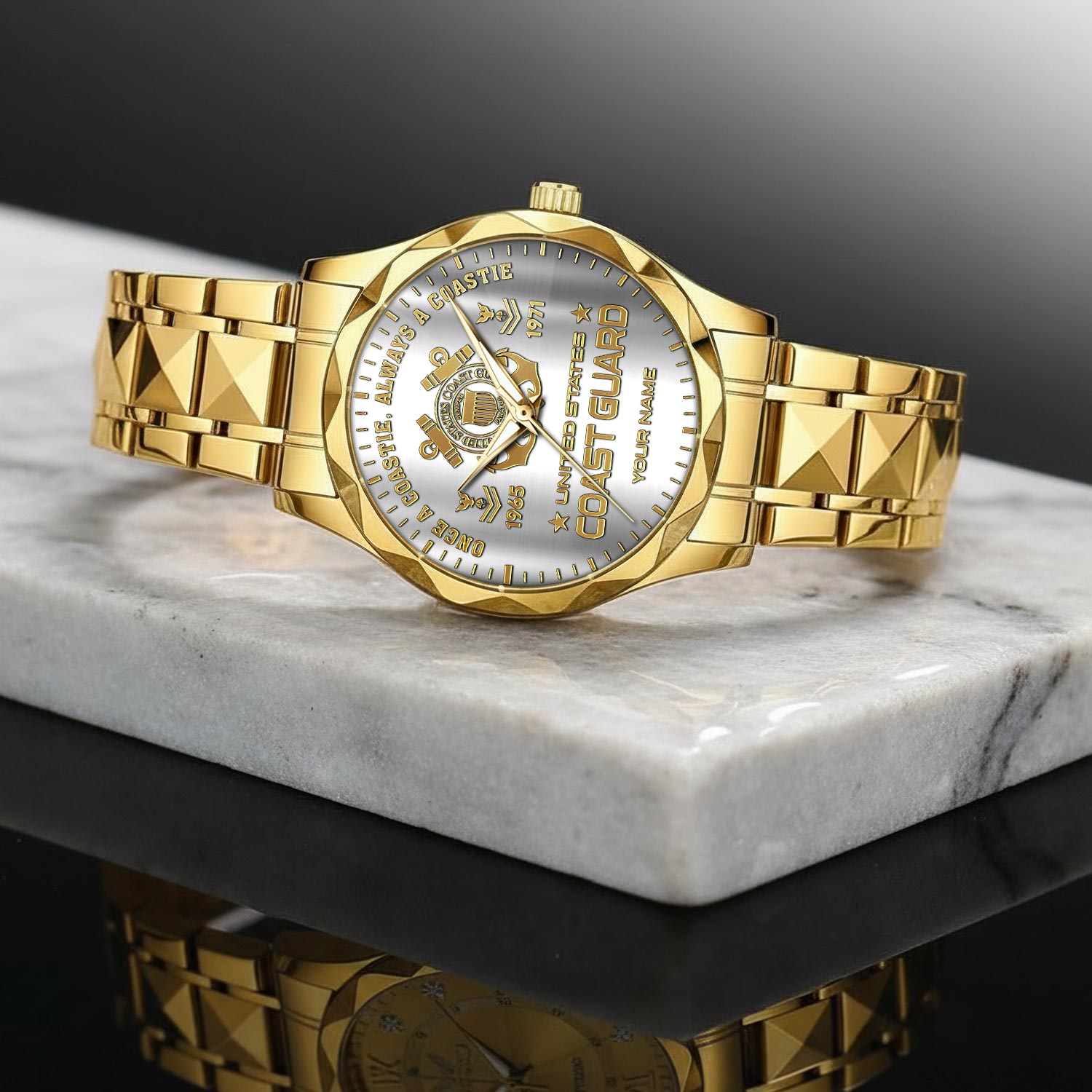 US Coast Guard, Honor The Fallen - Diamond-Cut Bezel Watch - Image 2