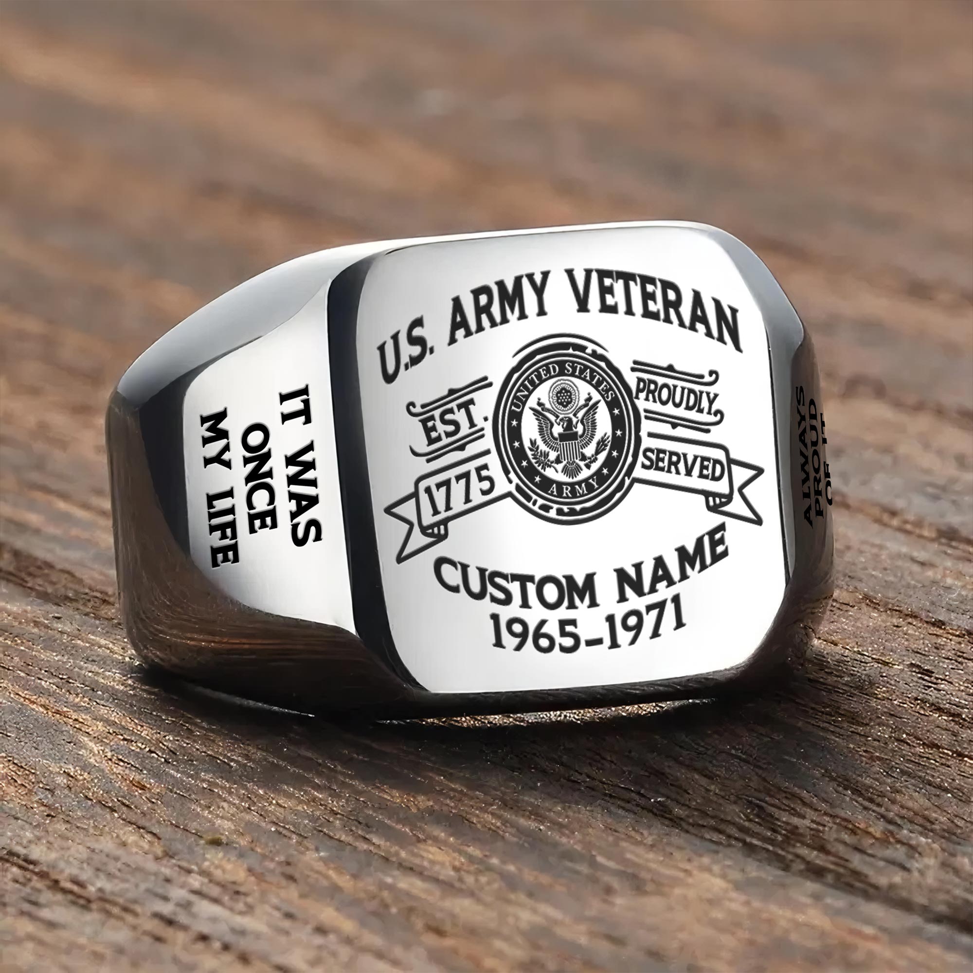 US Army, Lest We Forget - Engraved Men's Ring - Image 3