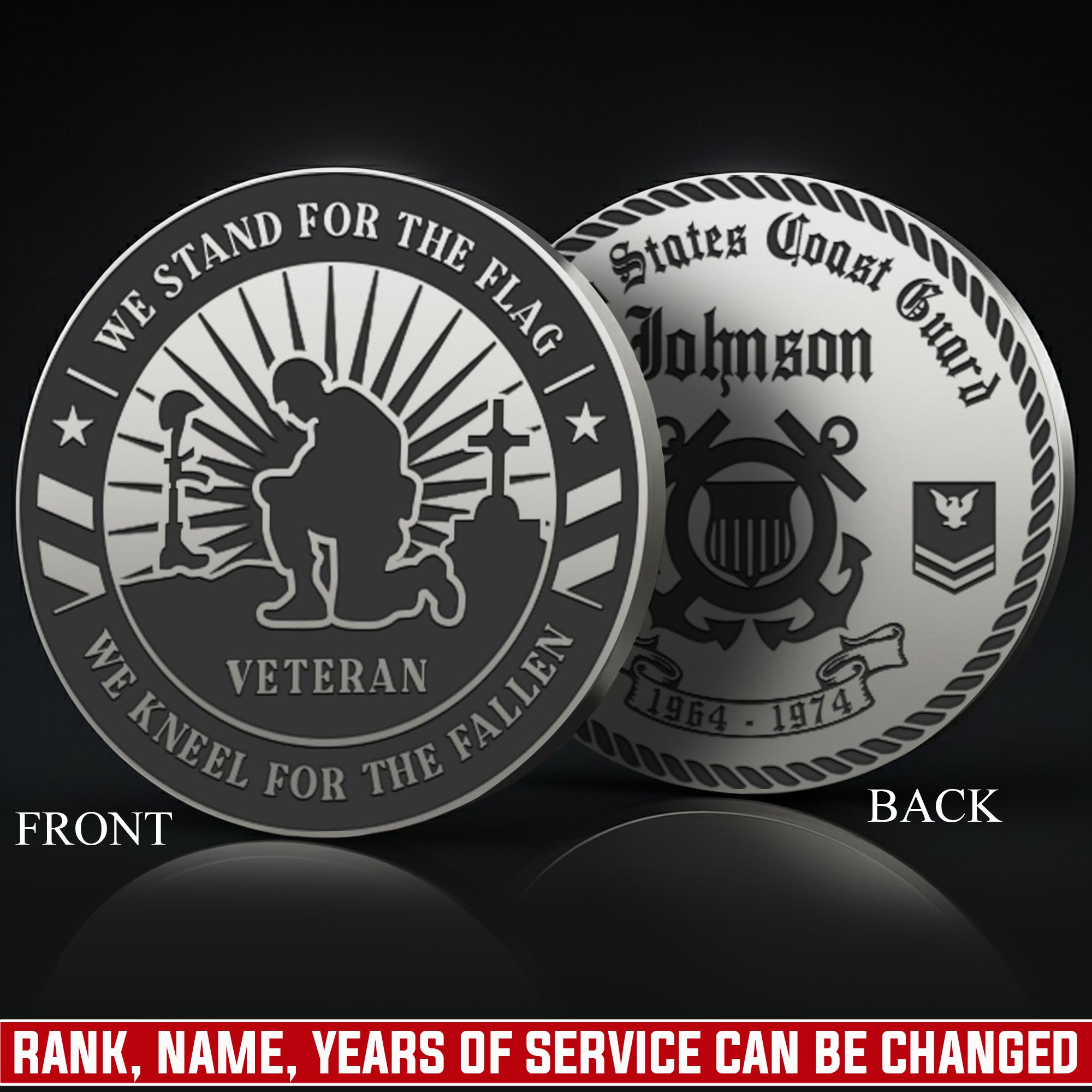 US Coast Guard, Duty, Honor, Country - Military Engraved Challenge Coin